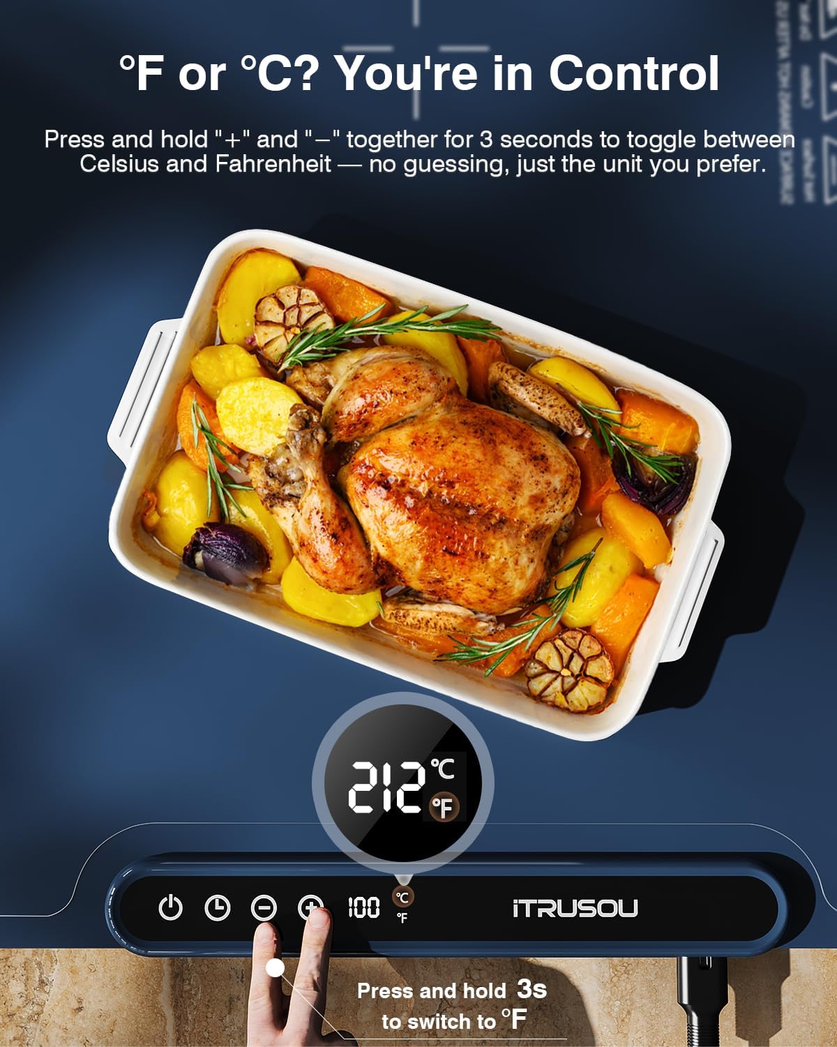 Electric Warming Tray 99H Continuous Heat / 25 x 16 / 120V / Navy Blue