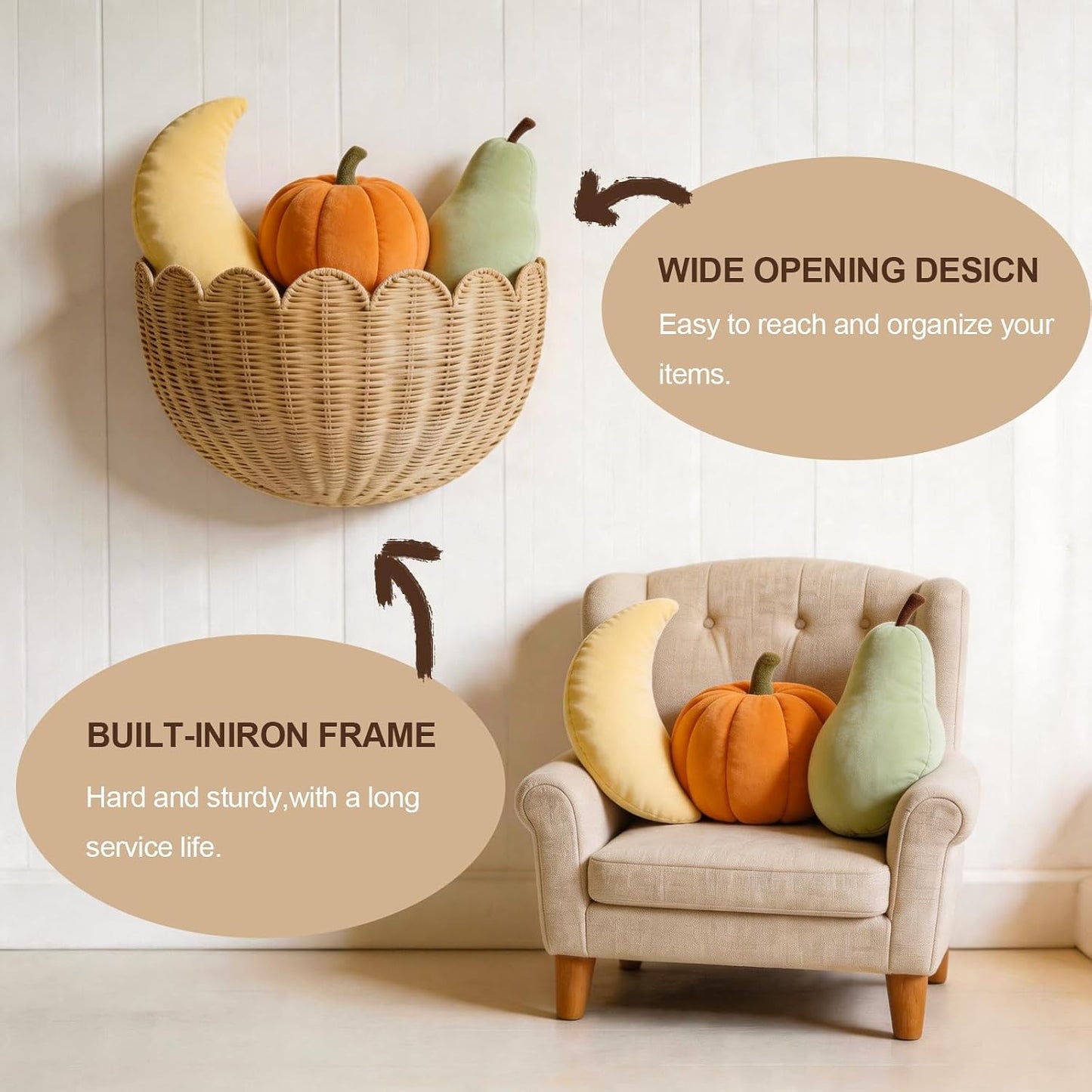 Scalloped Rattan Wall Basket