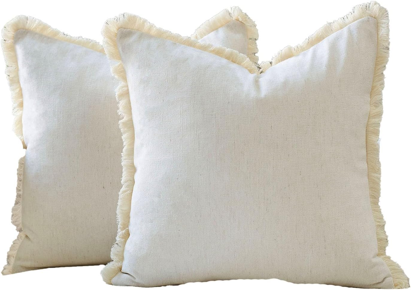 Fringe Throw Pillow Covers Boho Neutral Farmhouse Decorative / Cream White / 18 x 18 / Set of 2