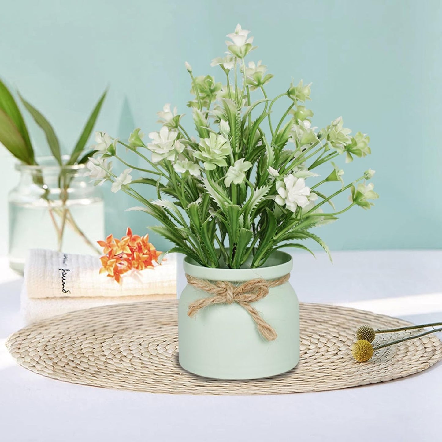 Artificial Pot Flowers Small Fake Plants / Set of 4