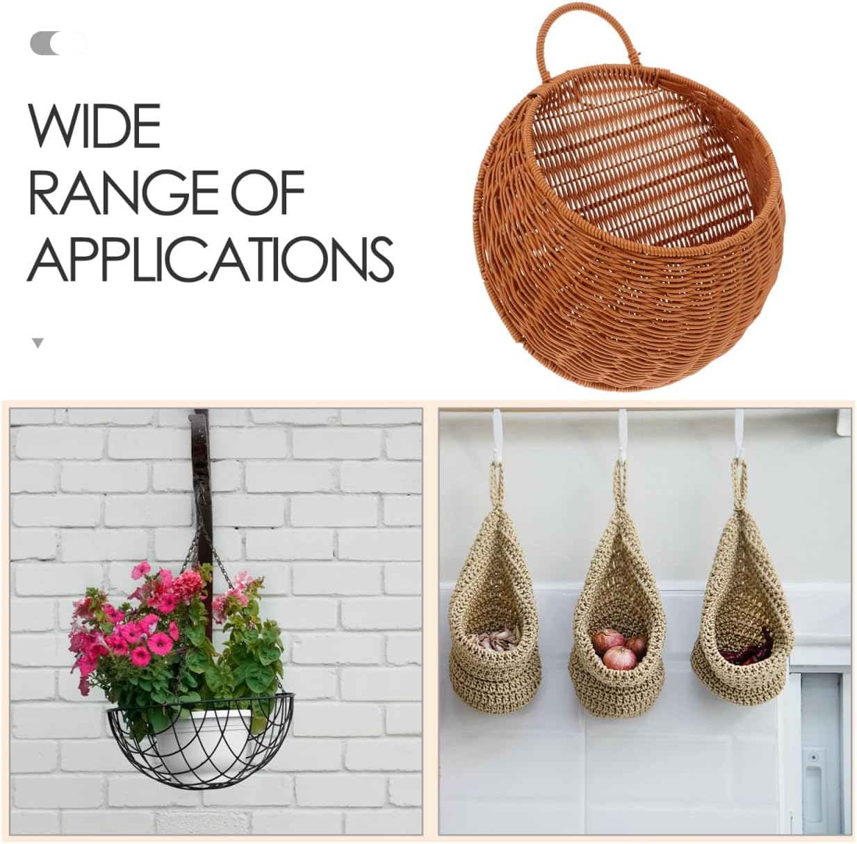 Hand Woven Wall Basket In Vegetable Storage Basket Hanging Organizer / 13.77 x 11.61 x 5.11