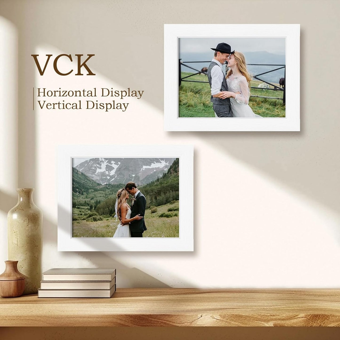 VCK 8.5 by 11 Picture Frame White 4 Pack, Wide Thick Wood Border, for Photo | Exclusive Woodgrain, Wall/Tabletop, HD