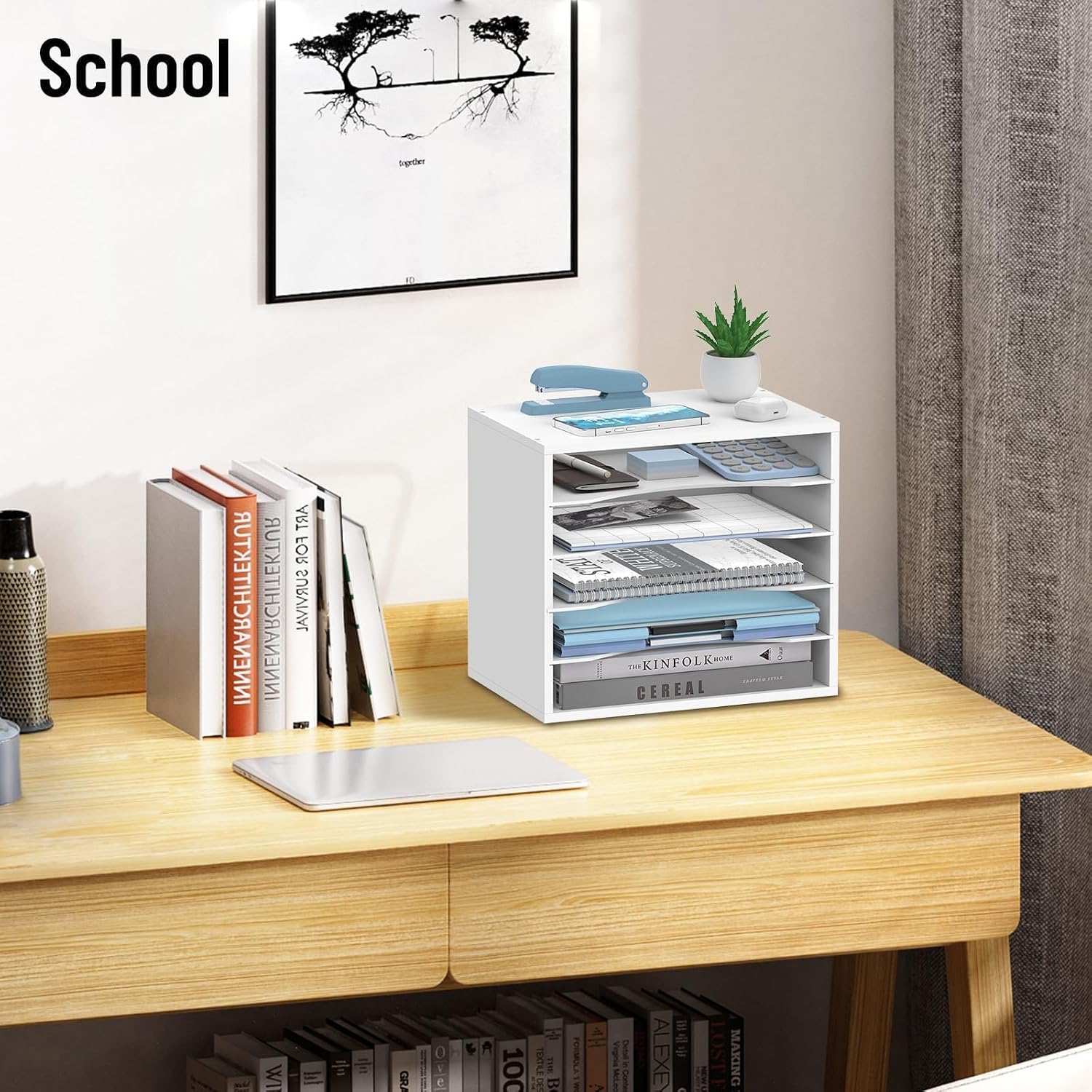 5-Tier Paper Organizer for Desk, Adjustable Mail Organizer, White | 5-Tier Paper Organizer and Mail Organizer for Desk