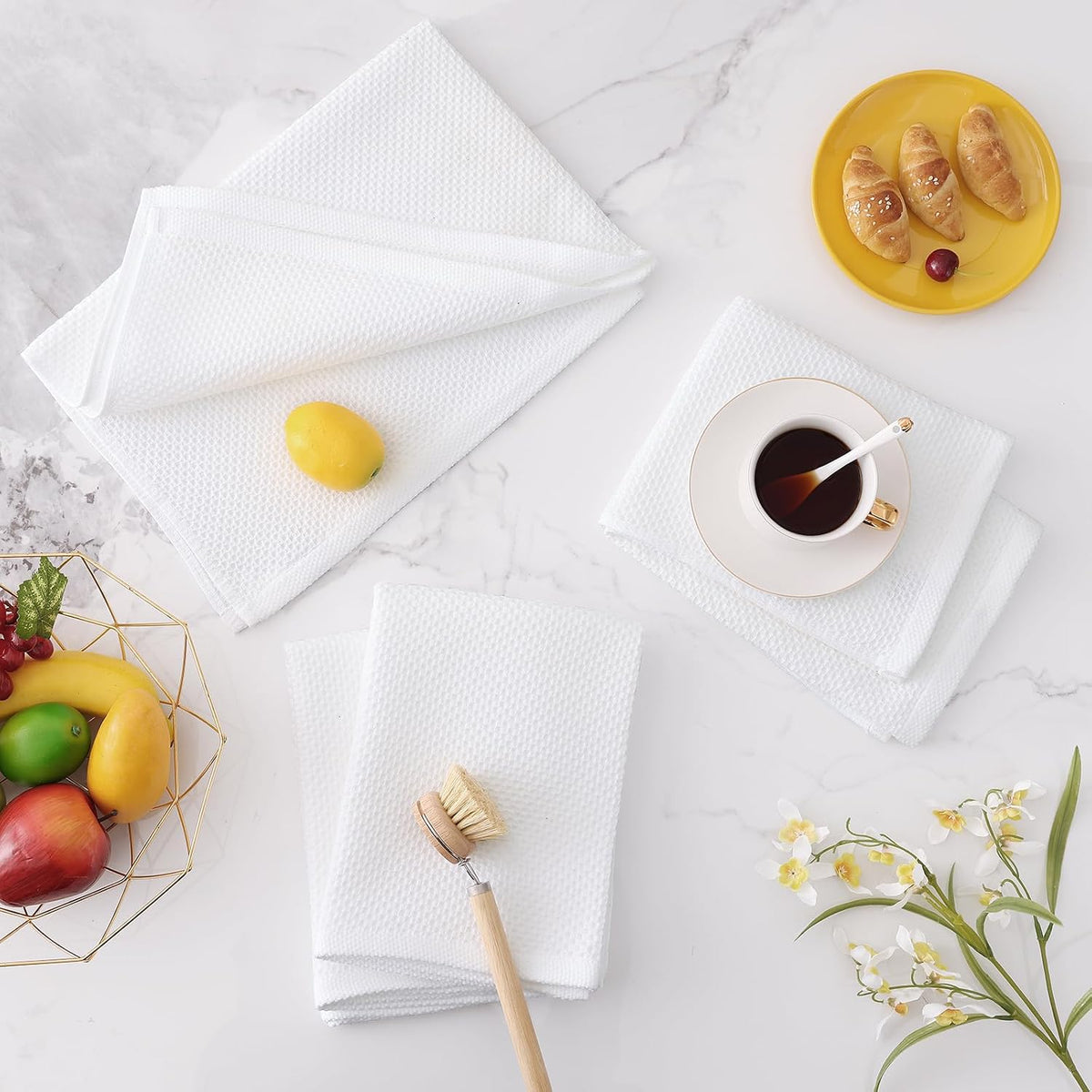 Homaxy 100% Cotton Oversized Waffle Weave Kitchen Towels 8-Pack, White | 20 x 28 Inches, Ultra Soft Absorbent Dish