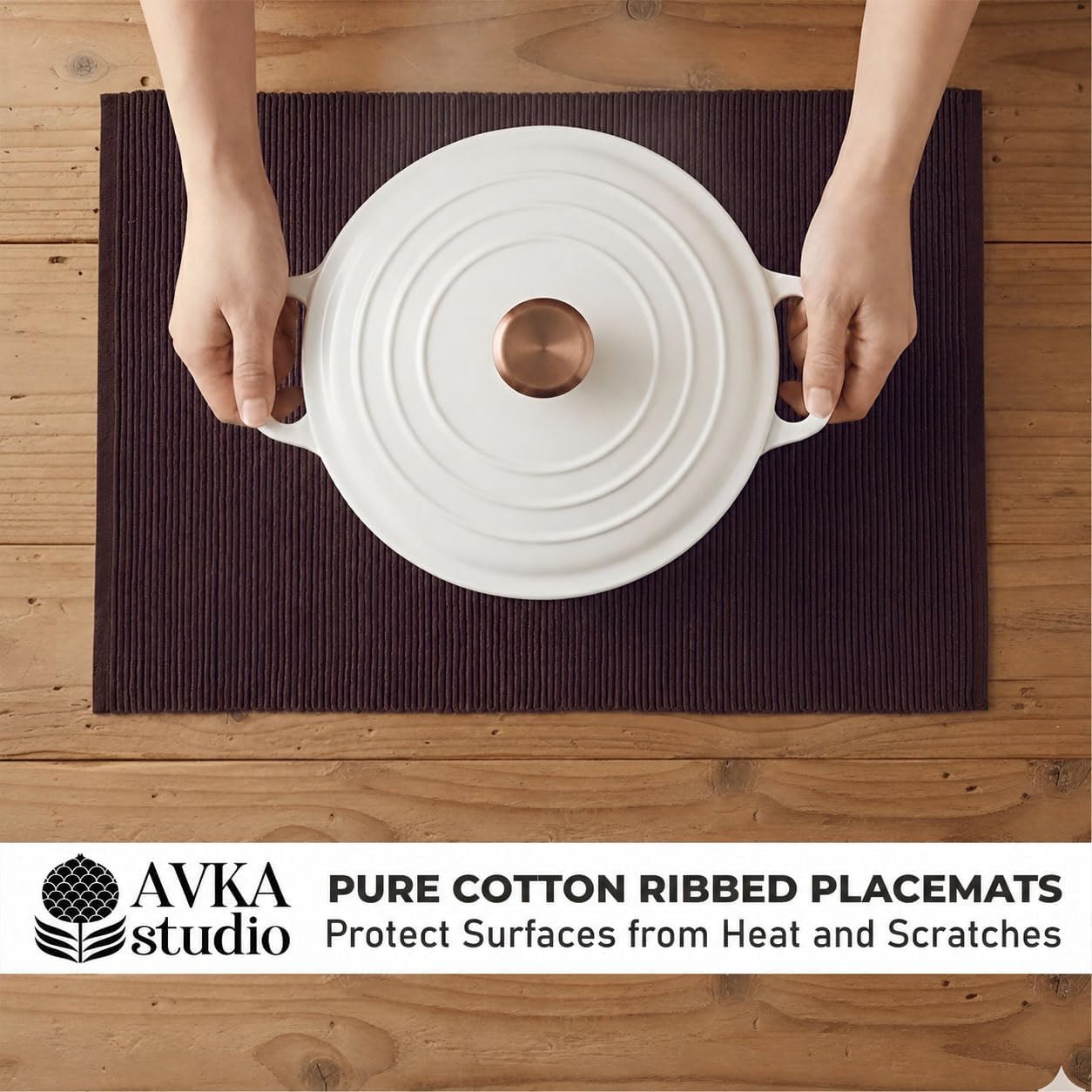 100% Cotton Ribbed Placemats - Set of 8-13 x 19 Inches - Brown - Everyday/Thanksgiving/Fall Cloth Table Mats - Thick