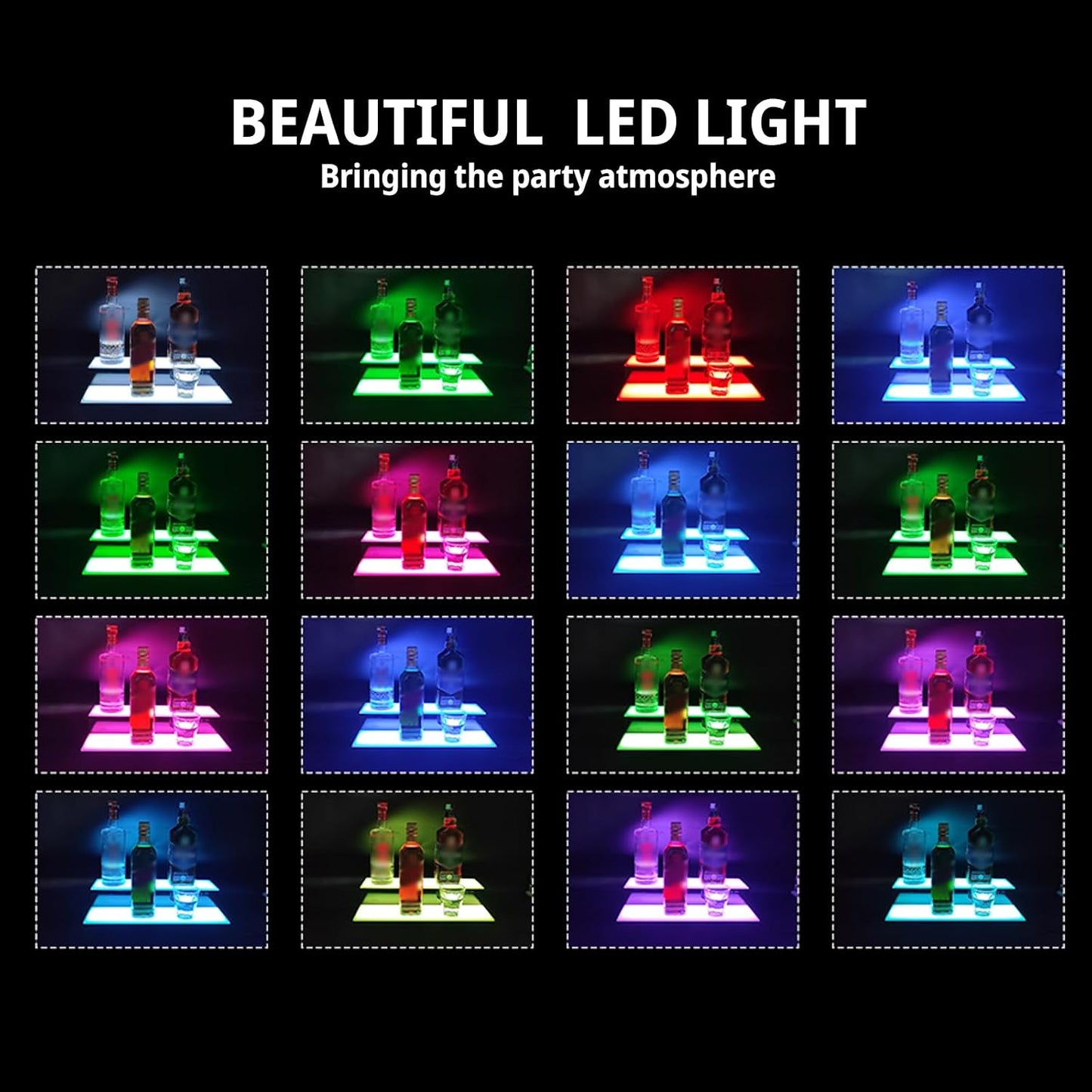 VONCI LED Lighted Liquor Bottle Display Shelf,16-Inch 2-Step Bar Bottle Display Shelf Bar Shelves for Liquor Bottles