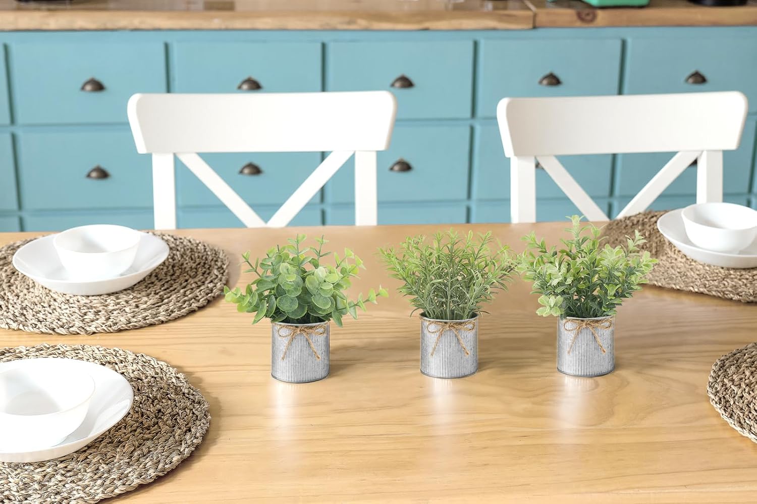Mini Fake Plants in Farmhouse Galvanized Metal Pots Small Potted / Grey / 2.36 Inch / Set of 3