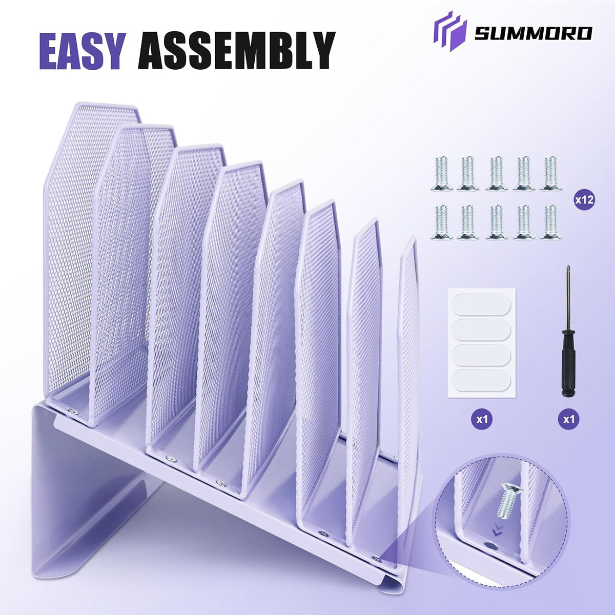 SUMMORO Inclined File Organizer for Desk, 7-Section Vertical File Holder | Office Desk Organizer Metal Rack File