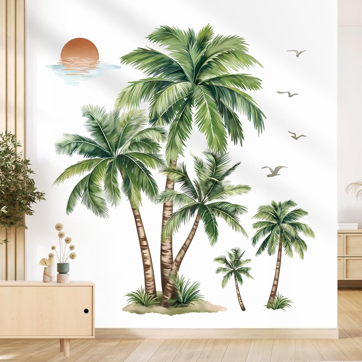 Large Palm Tree Wall Stickers Tropical Plants Coconut Tree Peel and Stick Wall Art Decals