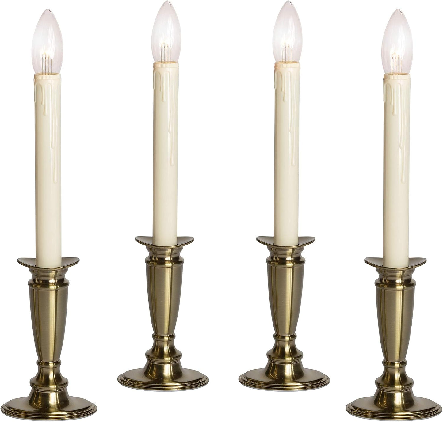 Celestial Lights Set of 4 Battery Operated Window Candles with Remote Control - (Brushed Brass)