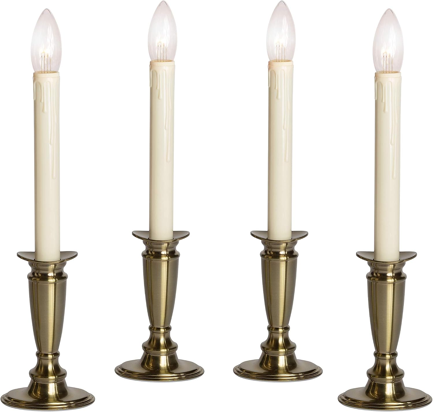 Celestial Lights Set of 4 Battery Operated Window Candles with Remote Control - (Brushed Brass)