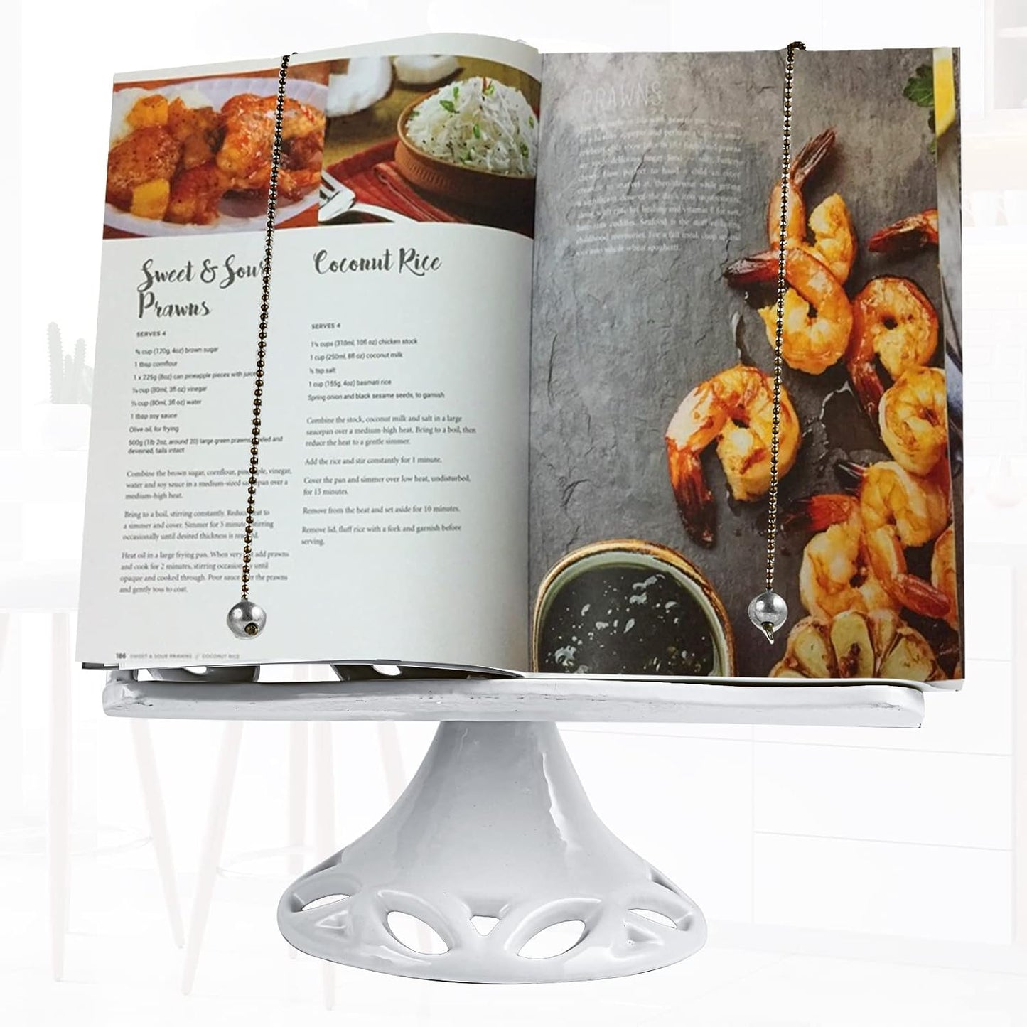 JOGREFUL Adjustable Cast Iron Cookbook Stand, Kitchen Recipe Holder White | Heavy-Duty Book Vintage Holder, Reading
