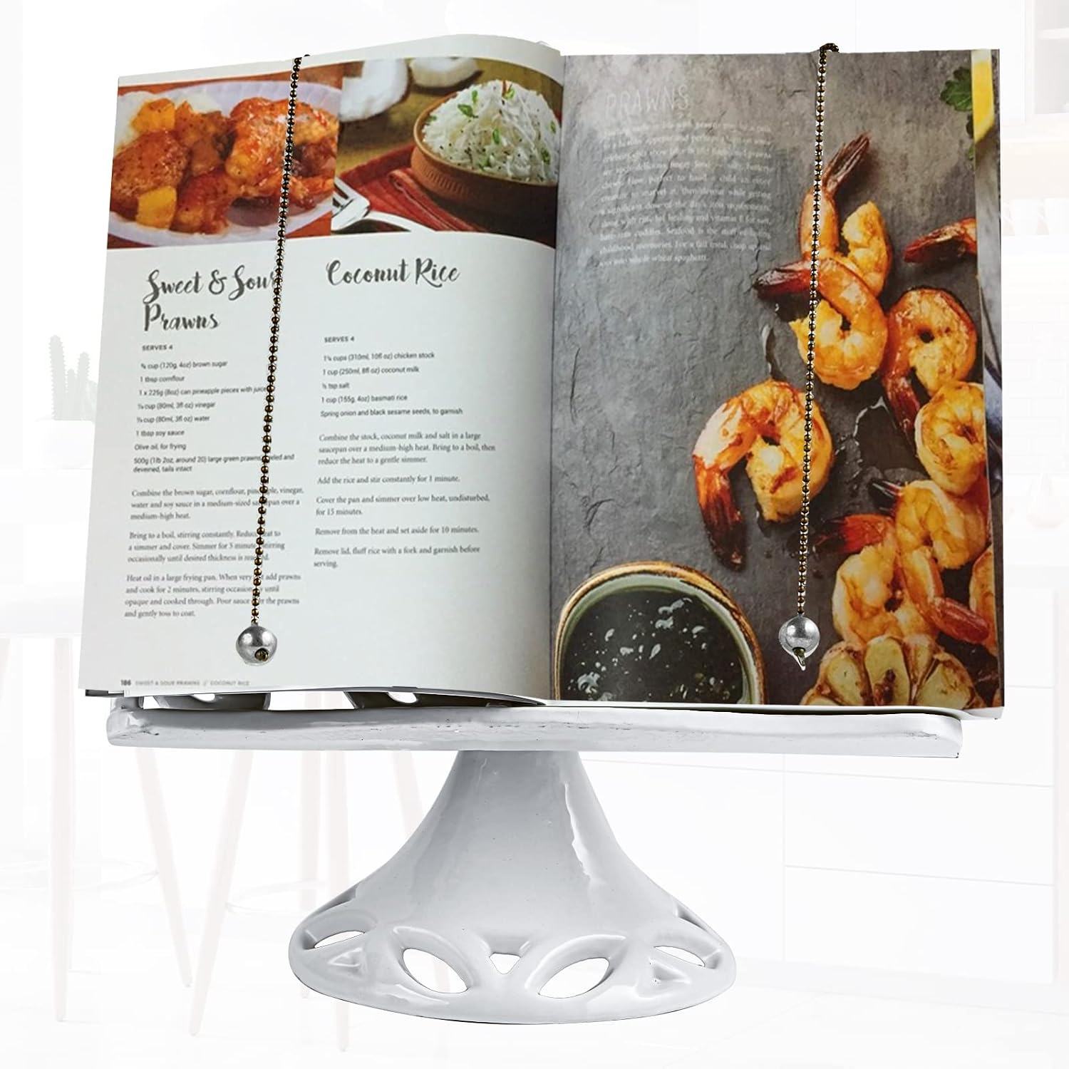 JOGREFUL Adjustable Cast Iron Cookbook Stand, Kitchen Recipe Holder White | Heavy-Duty Book Vintage Holder, Reading