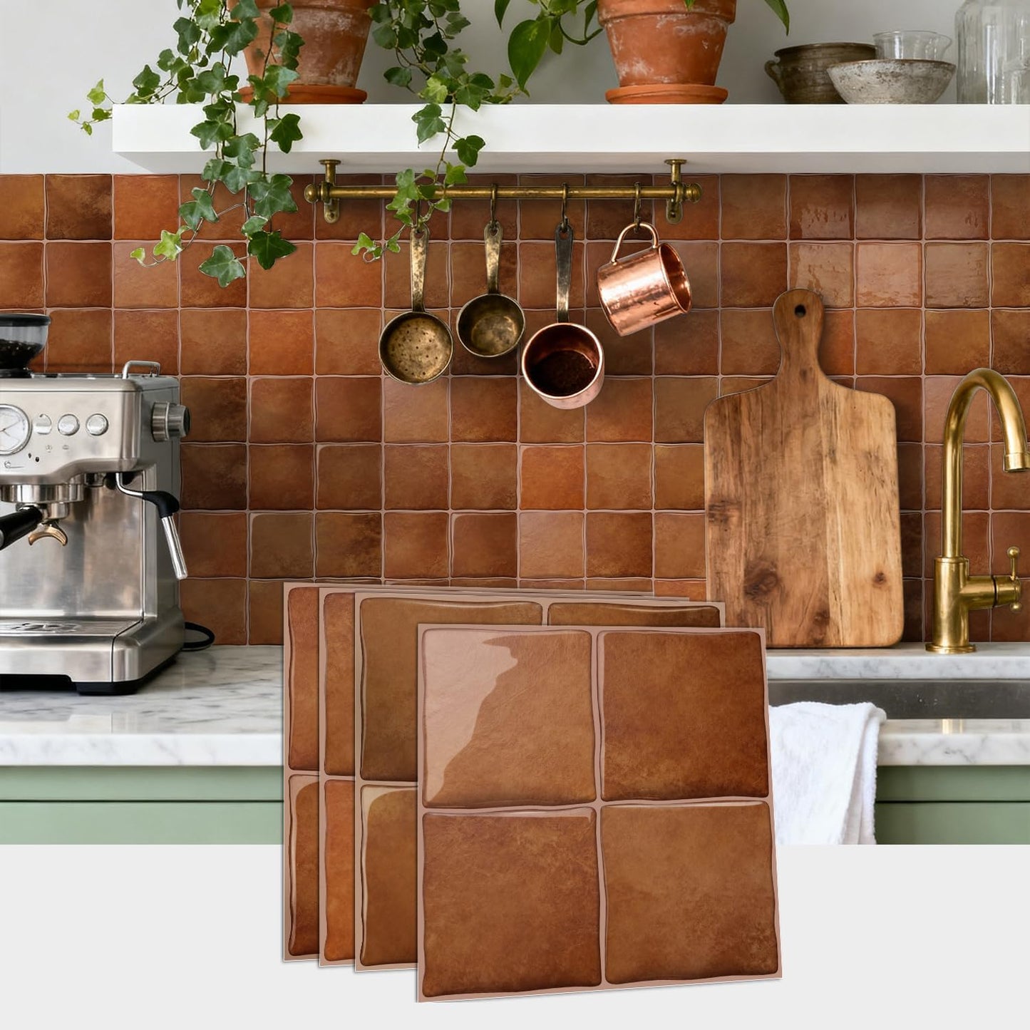 Peel and Stick Backsplash Wall Tiles / Brown / 6 x 6 / Set of 20