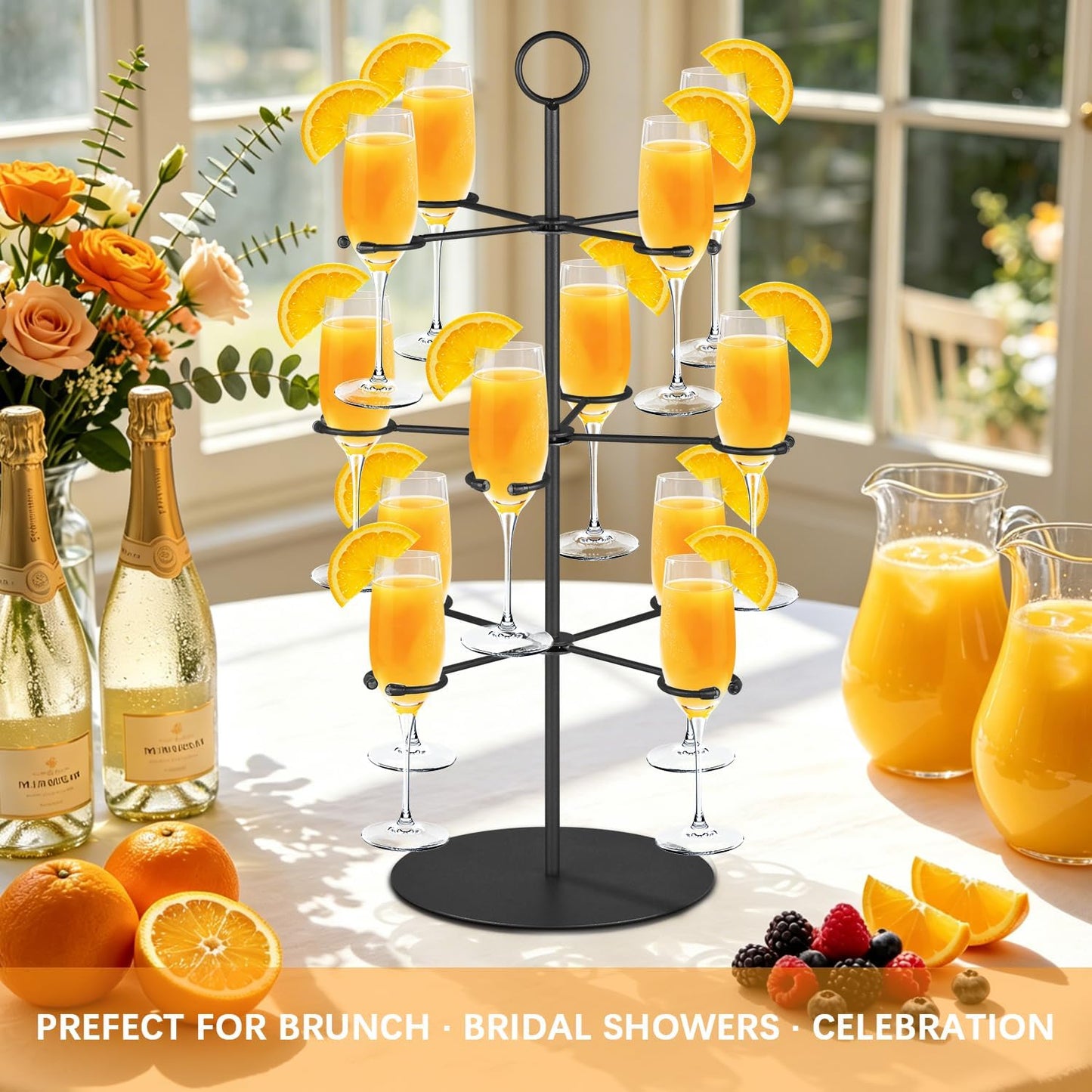 Cocktail Tree Stand for Parties Brunch,3 Tiers 12 Holders Drink tower Wine Glass Holder Stand,Champagne Tower Martinis