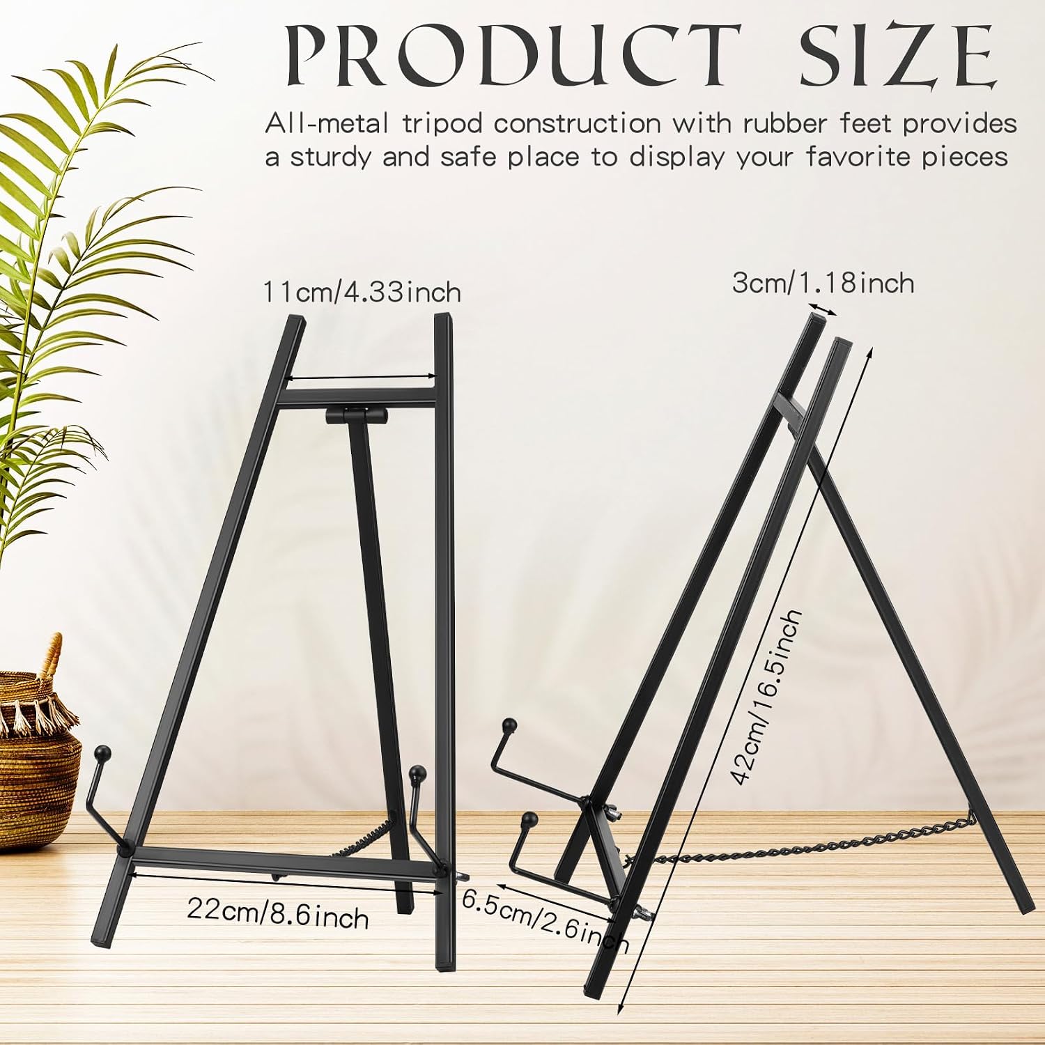 Metal Easel Stand 16.5" H x 8.7" W x 4.3" D Table Top Easel Stand for Display Tripod Art / Black