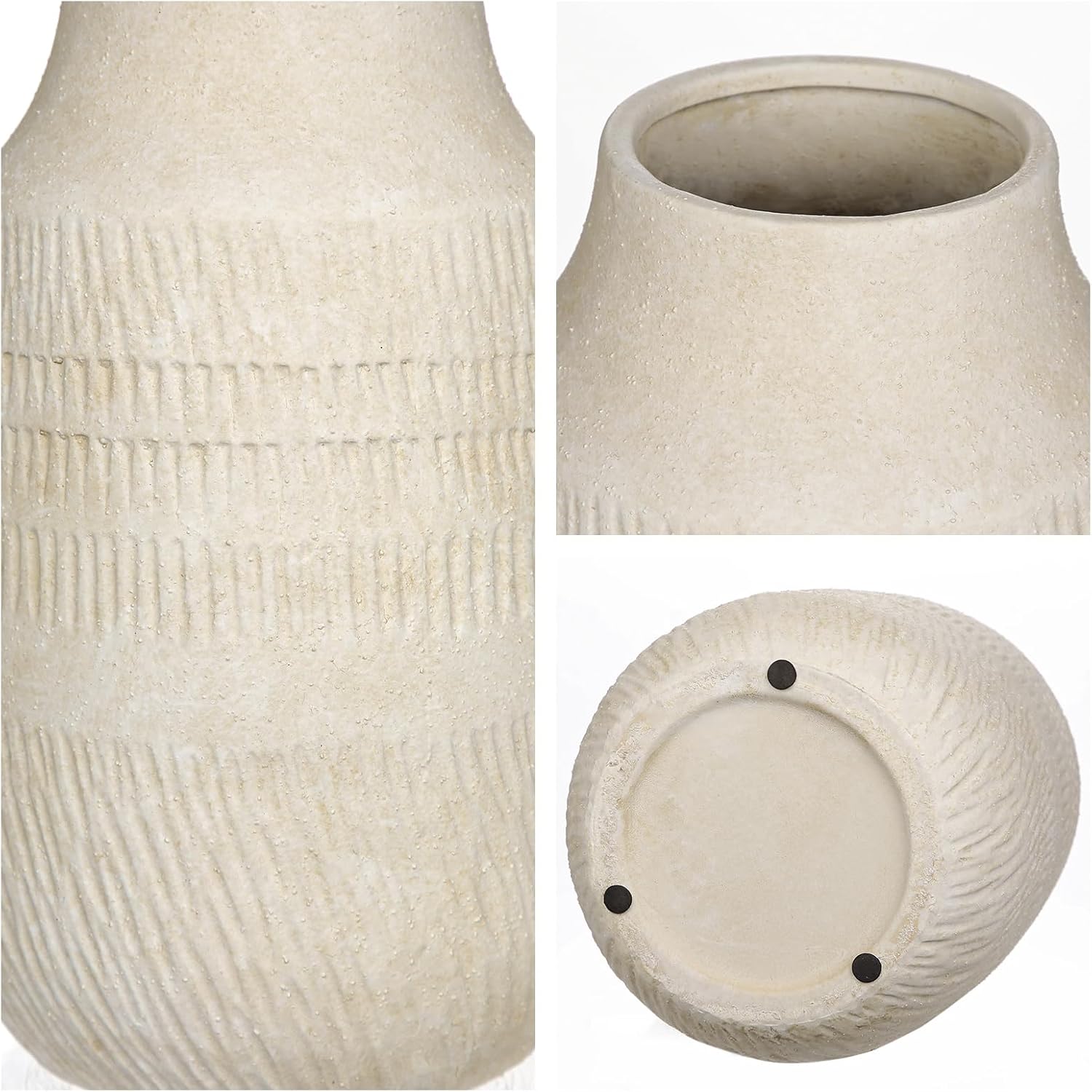 11" Rustic Ceramic Vase / 11" Beige White