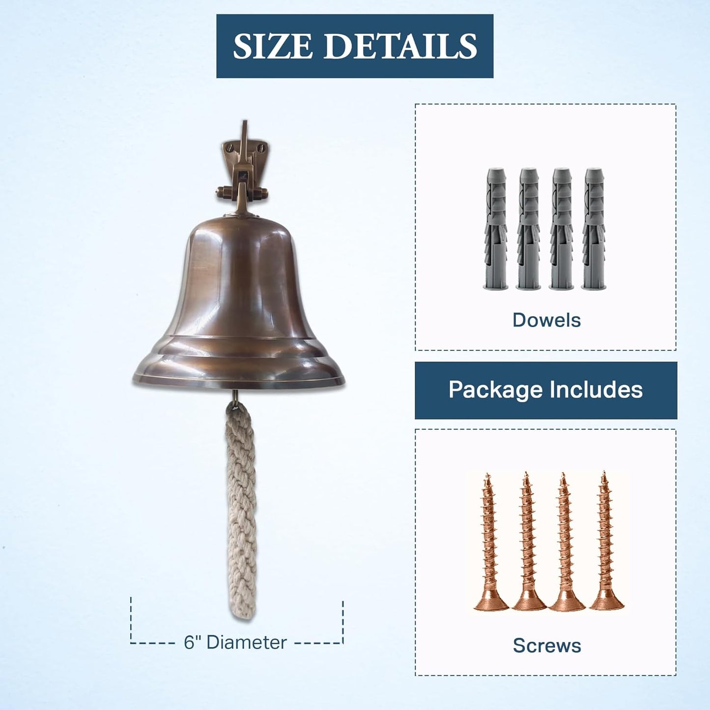 Solid Brass Wall Mounted Ship Hanging Antique Brass Bell for Reception, School, Outdoor, Indoor, Dinner & Chruch - 6