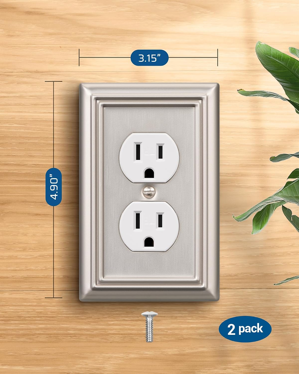 DEWENWILS Metal Wall Plate, Decorative Light Switch Cover Brushed Nickel | 8 Pack, 4.90" x 3.15", Stylish Outlet Cover
