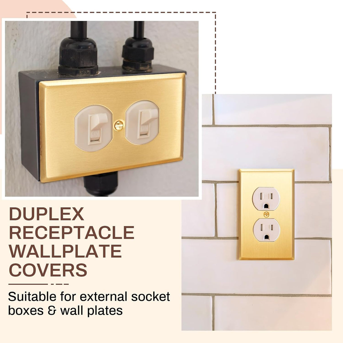 Zonon 16 Pack Gold Outlet Covers 4.50" x 2.76" Duplex Outlet Cover Brass Metal Brushed Decorative Gold Receptacle Wall