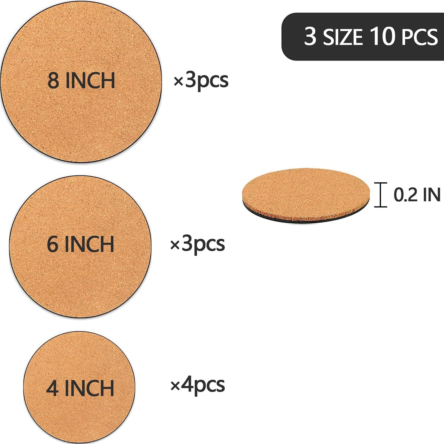 4/6/ Cork Plant Mats / 4-6-8 Inch / 8 Inch / Set of 10