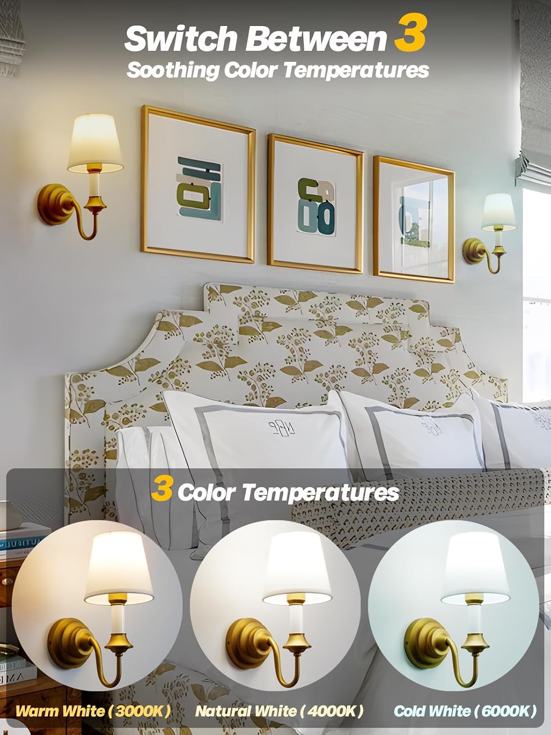 Battery Operated Wall Sconces Set of 2,Vintage Brass Gold Fabric Sconce Light with Linen Cloth Shade Dimmable