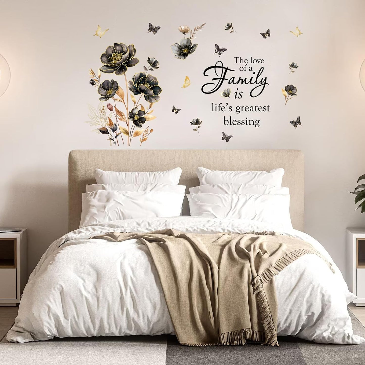 2 Sheets Family Wall Art Decal Floral Quote Family Life's Greatest Blessing Wall Stickers Removable