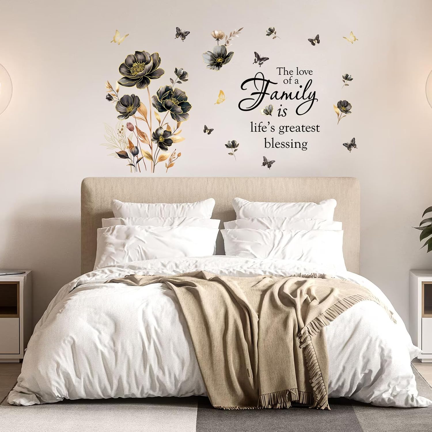2 Sheets Family Wall Art Decal Floral Quote Family Life's Greatest Blessing Wall Stickers Removable