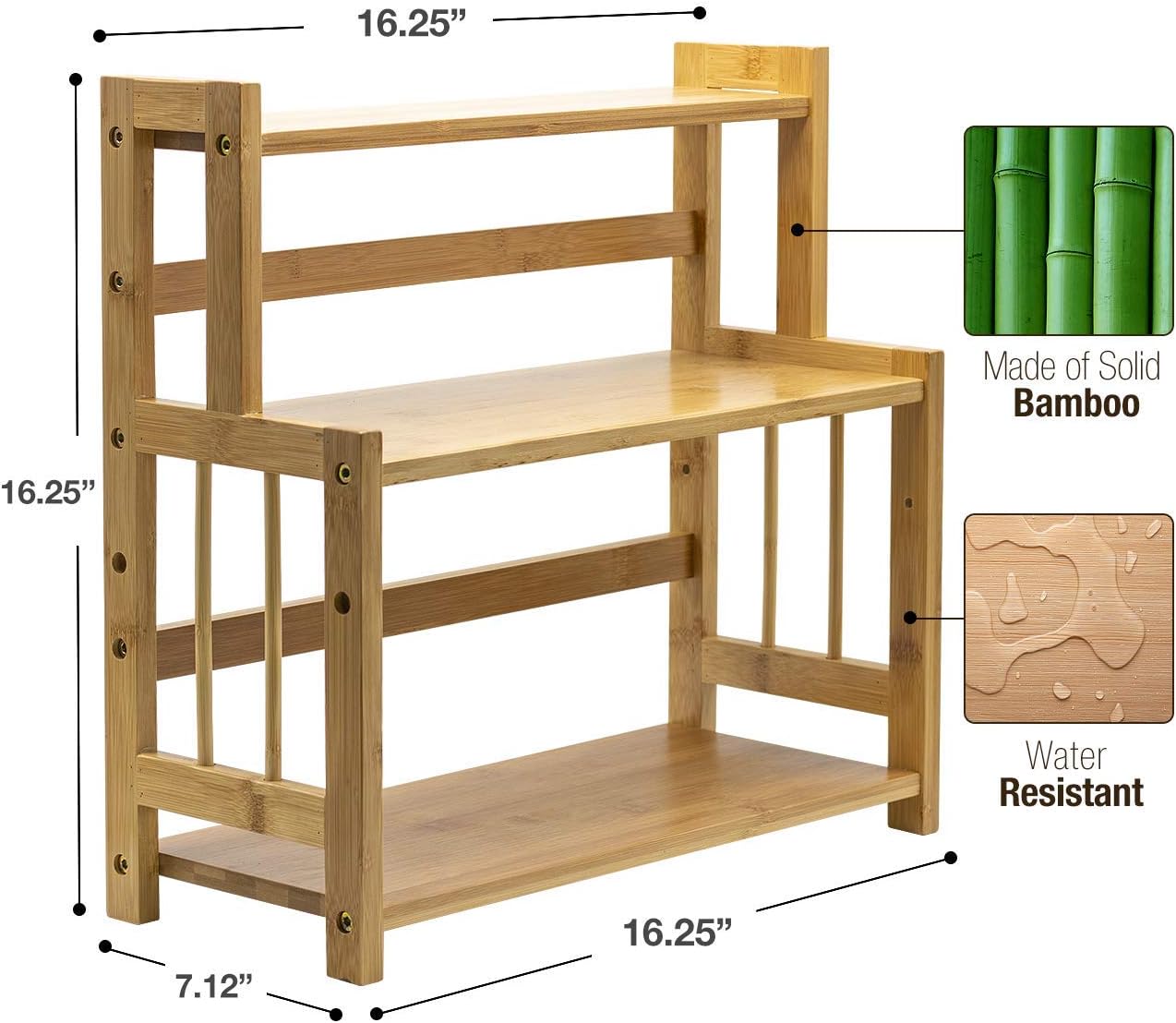 Sorbus Kitchen Countertop Organizer, 3-Tier Bamboo Storage Shelf Rack | Wooden counter display for spices, soap, skin