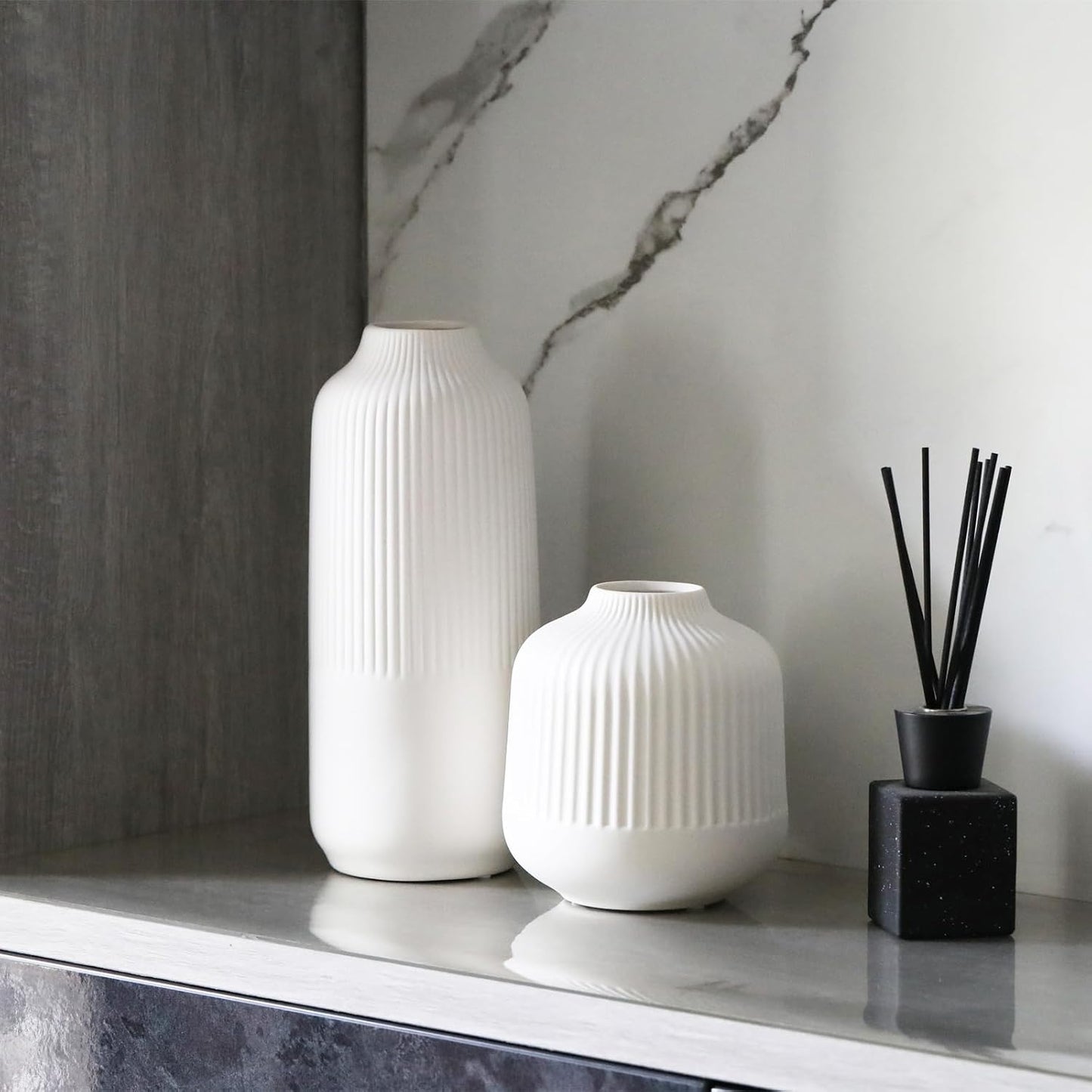 Ceramic Vase for Flowers / White / Small / 6 Inch