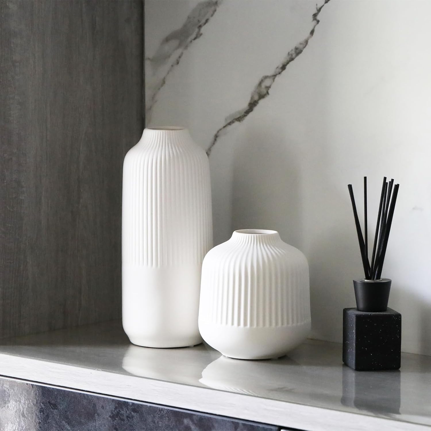 Ceramic Vase for Flowers / White / Small / 6 Inch
