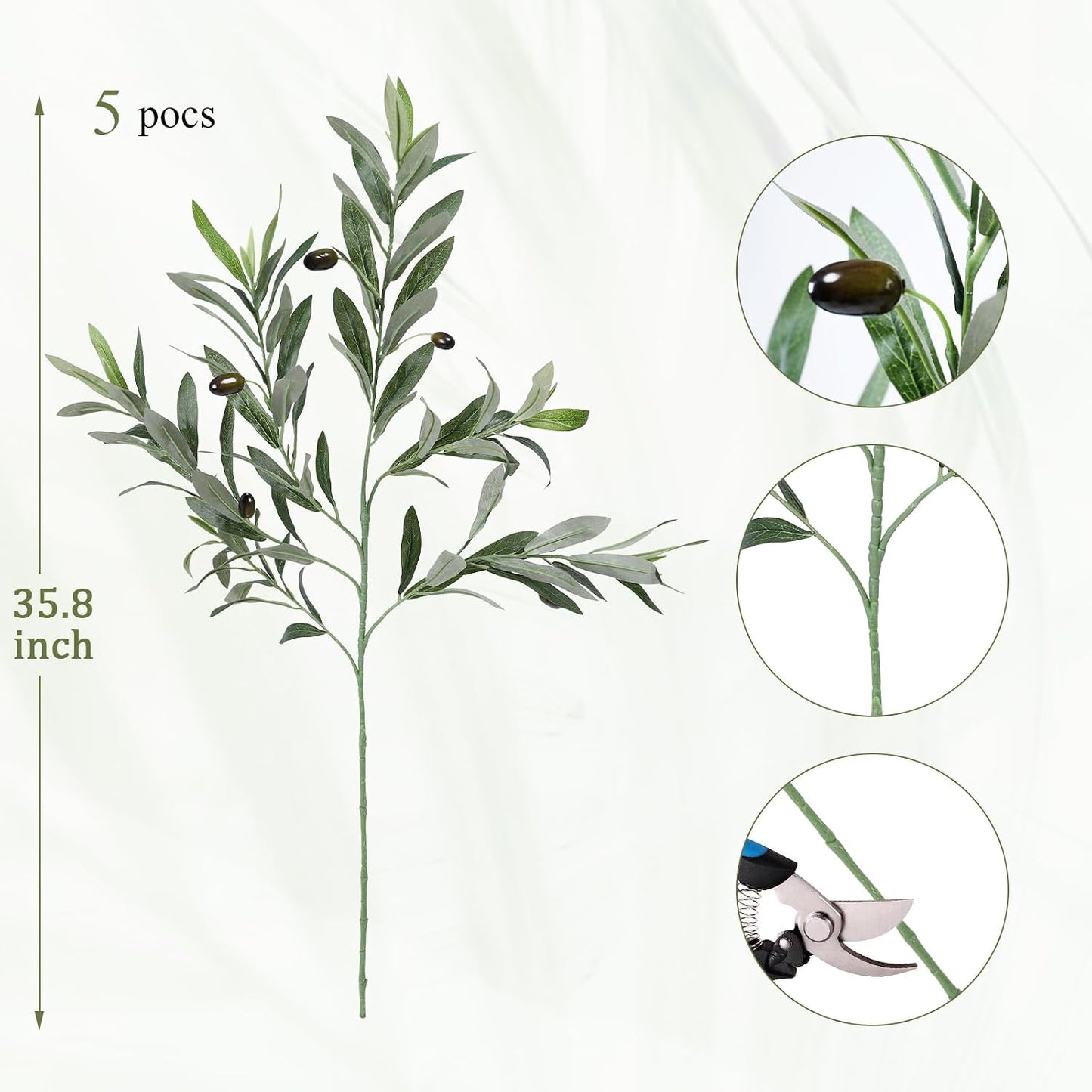Artificial Olive Branches / Black / 35.8 Inch / Set of 5