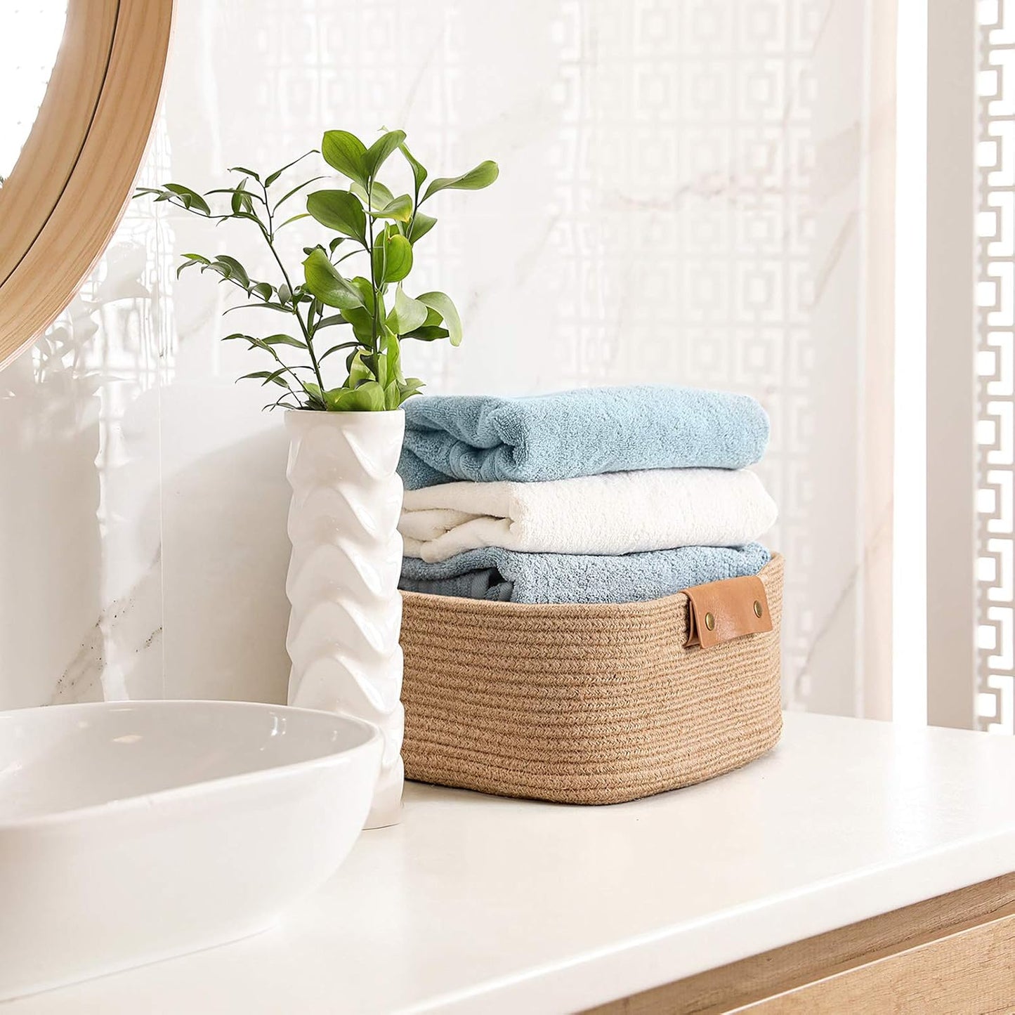Rectangle Rope Woven Basket / Jute / 14.5 x 13 x 6