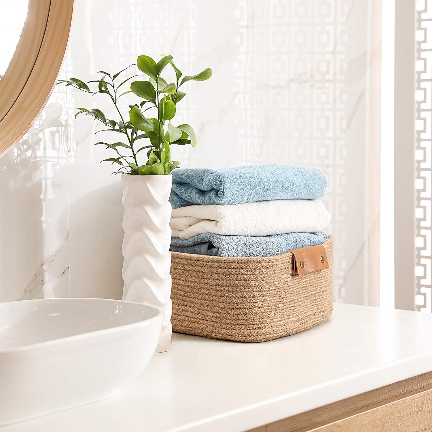 Rectangle Rope Woven Basket / Jute / 14.5 x 13 x 6