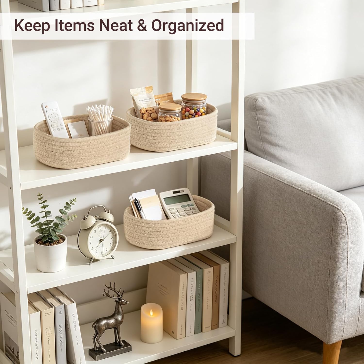 Small Oval Woven Storage Baskets for Organizing / Set of 3