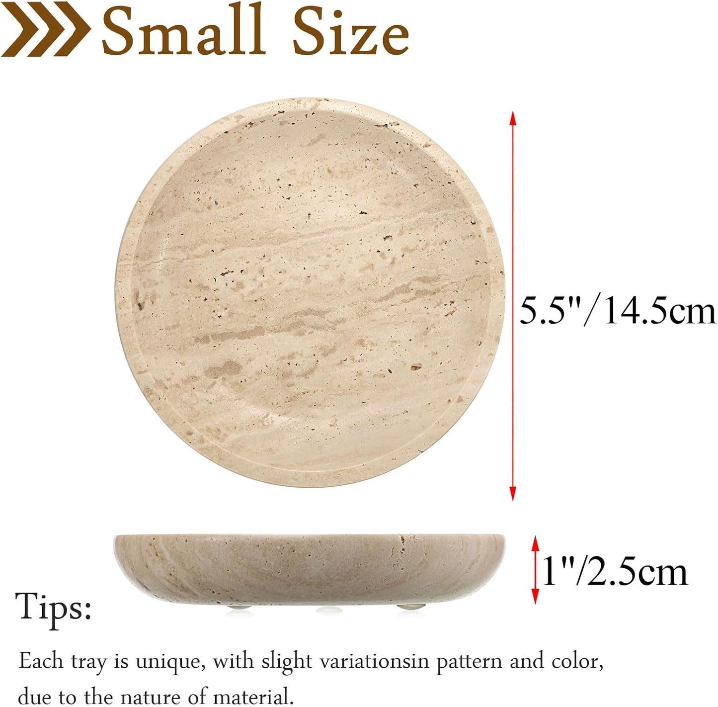 Round Decorative Ring Holder Dish Natural Travertine Stone Trinket Tray / Beige / 5.5