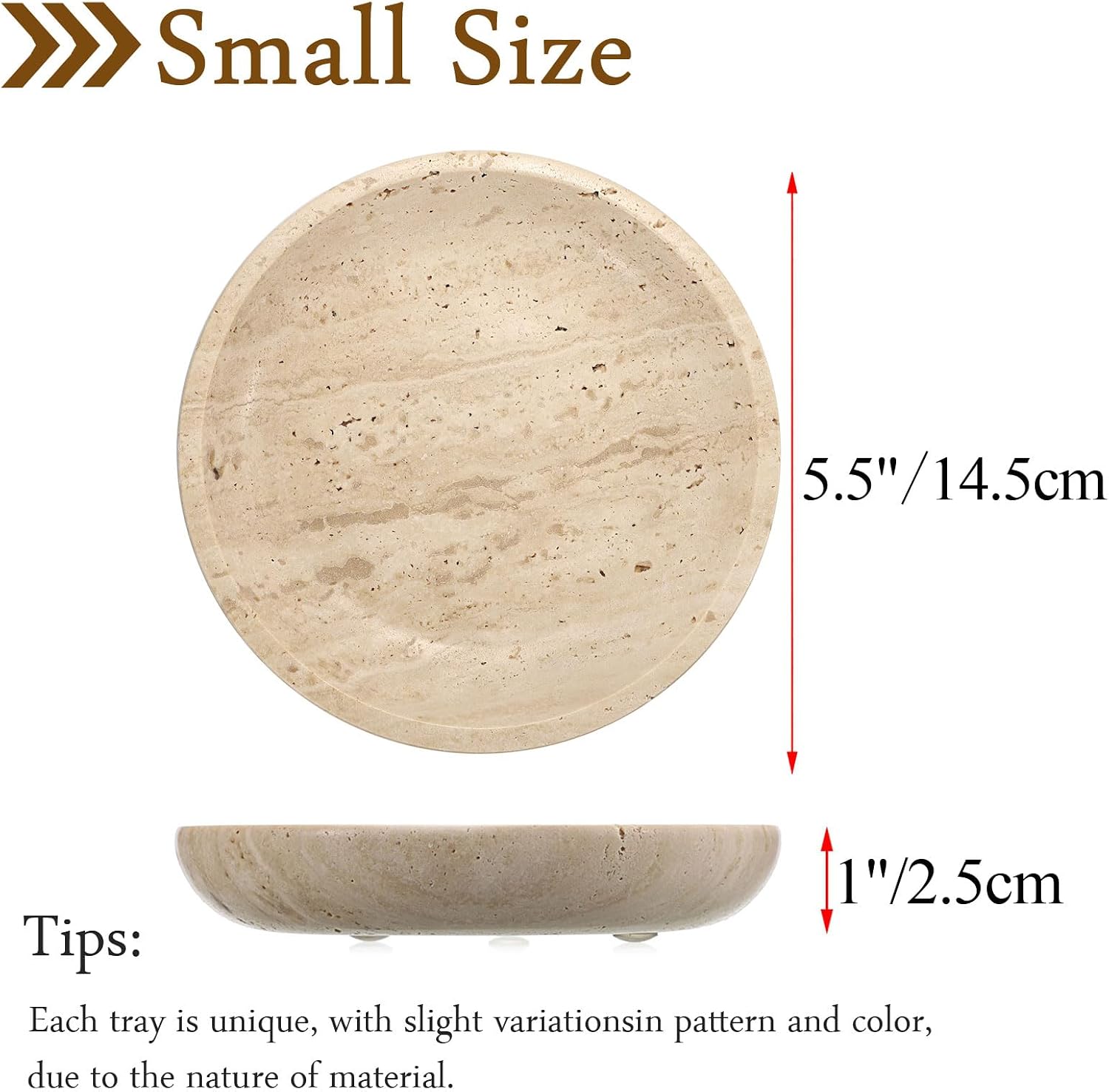 Round Decorative Ring Holder Dish Natural Travertine Stone Trinket Tray / Beige / 5.5