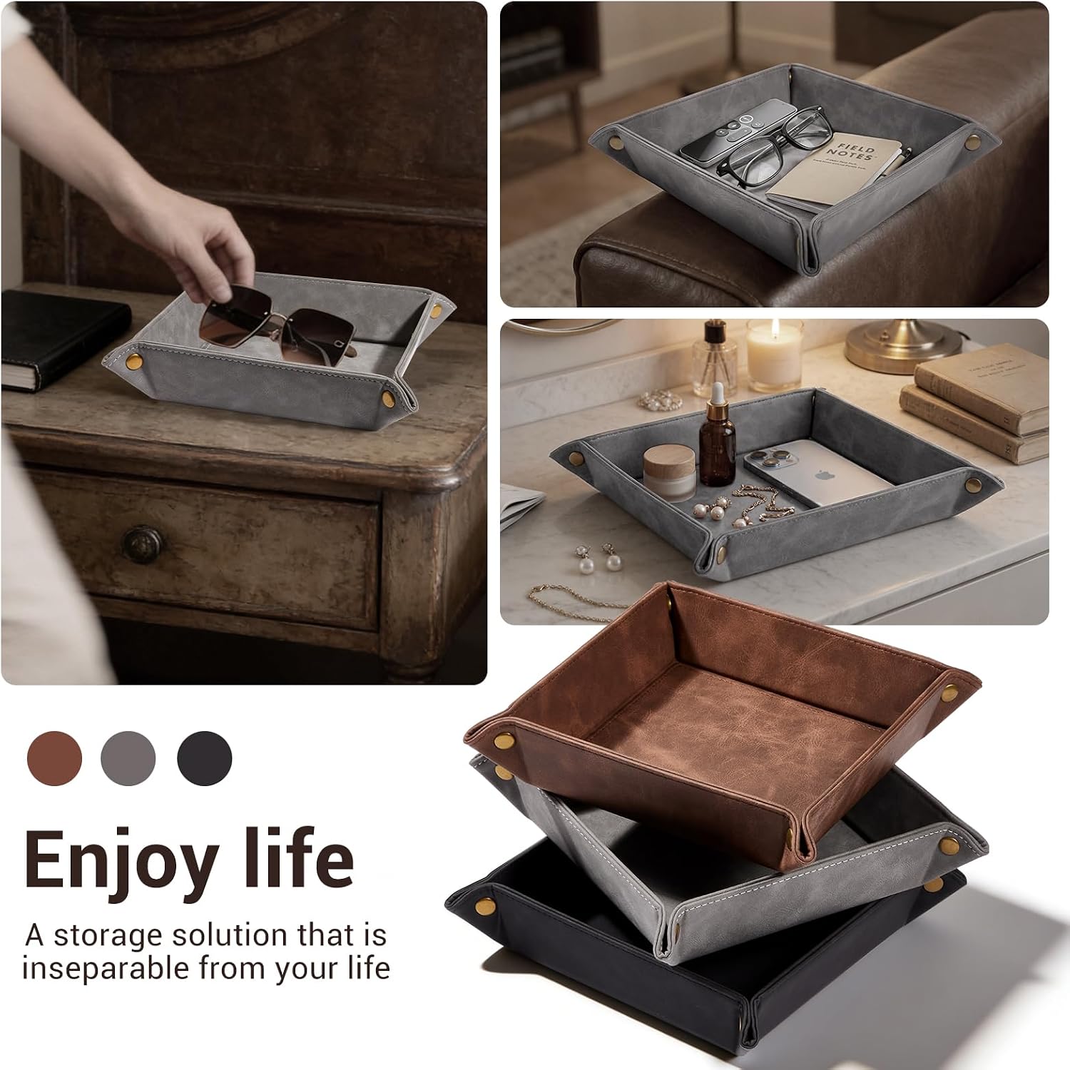 Leather Valet Tray / Gray