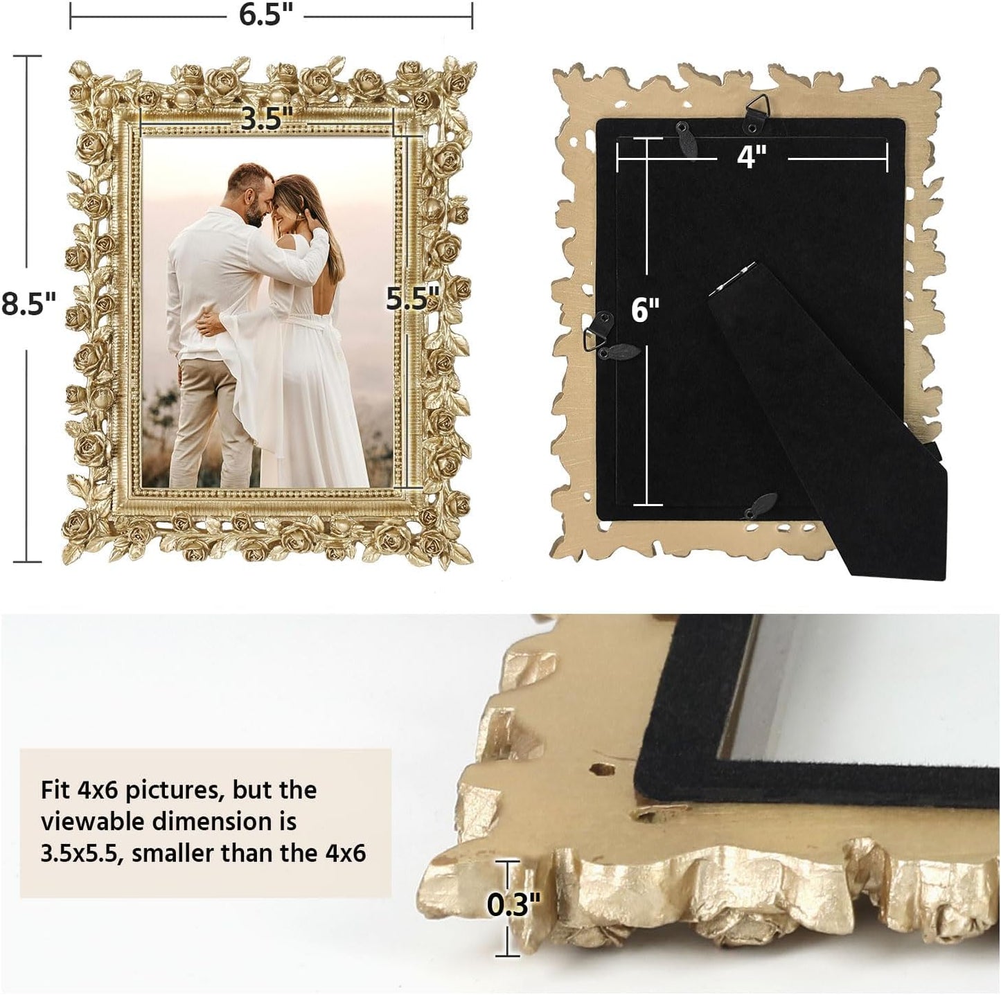 Stand and Real Glass / 4 x 6 / Gold / Set of 2