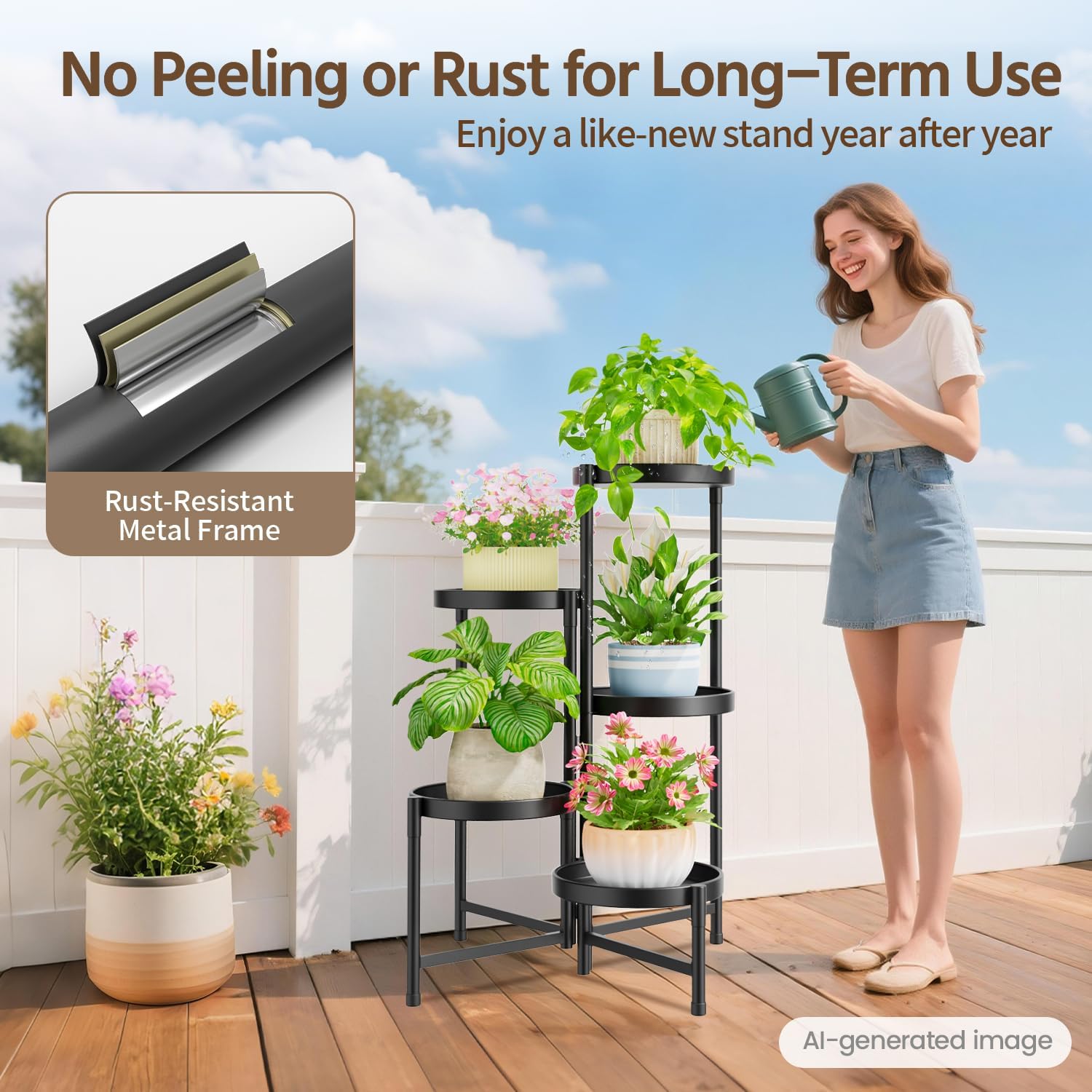 LASZOLA Plant Stand Indoor with 10 Inch Large Metal Tray, 5 Tier Black | Corner Tall Folding Flower Display Rack