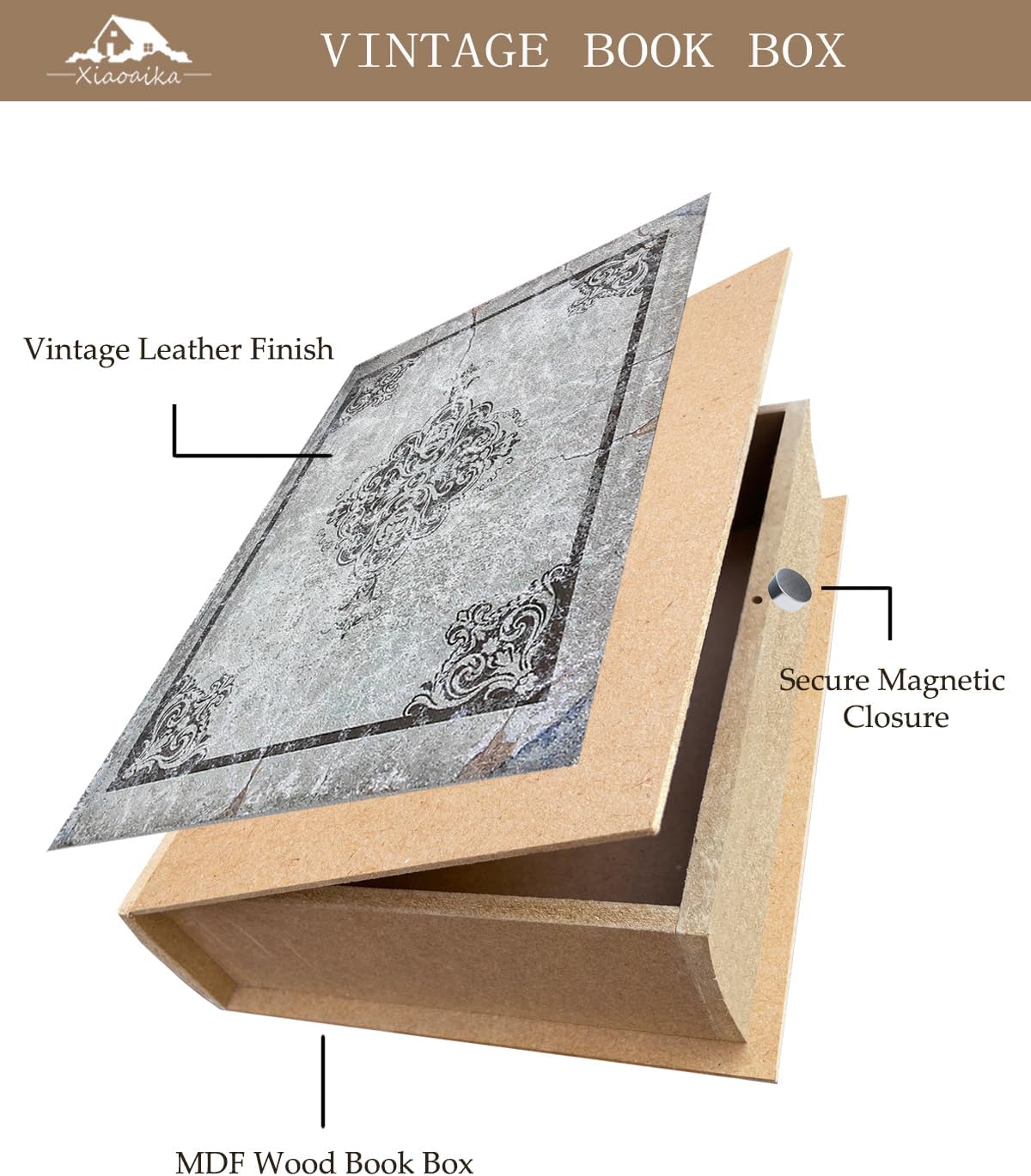 Wooden Book Box / 3 x Gray Vintage / Set of 3