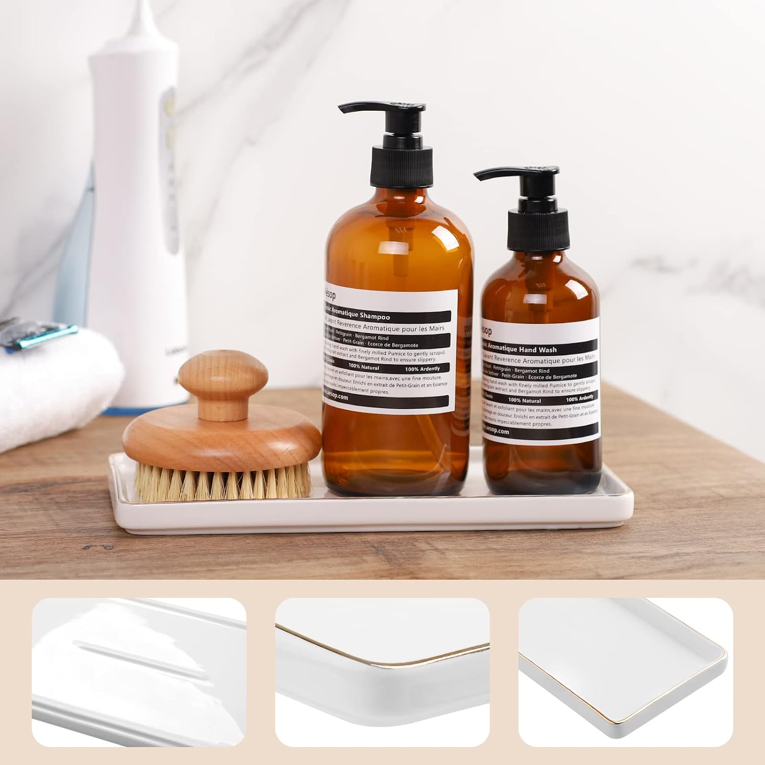 Small Ceramic Tray / White with Gold Line Set/1 / L - 9.8