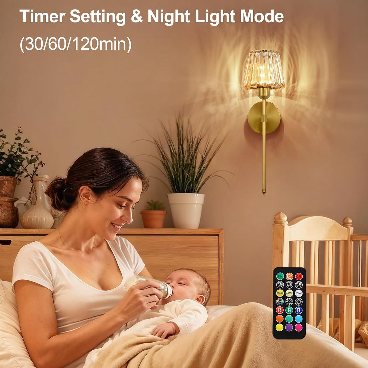 Battery Operated Crystal Wall Sconce Set of 2, Amber Rechargeable Wireless Wall Sconces with Remote Dimmable 12 Colors