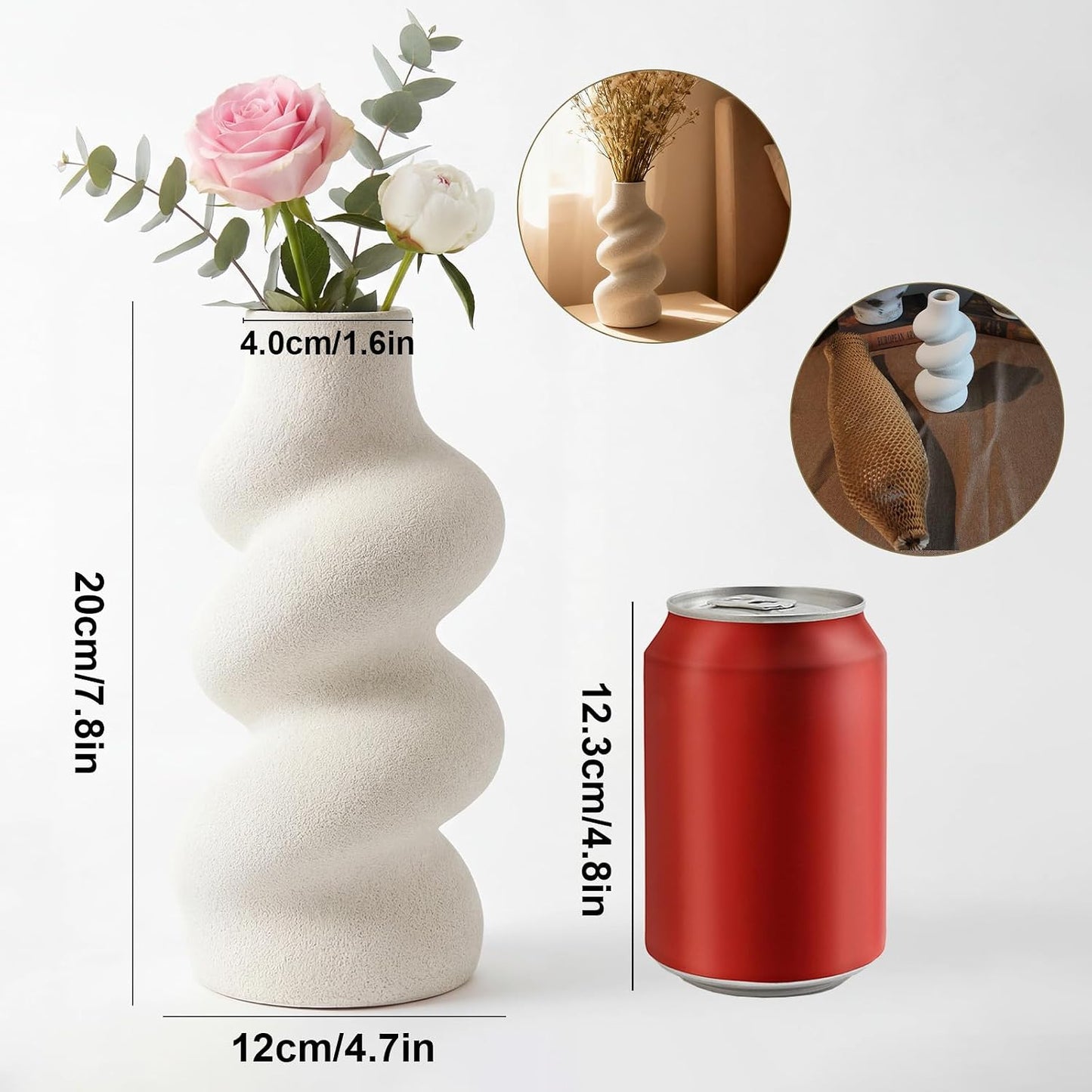 White Ceramic Vase / White B / 8 Inch