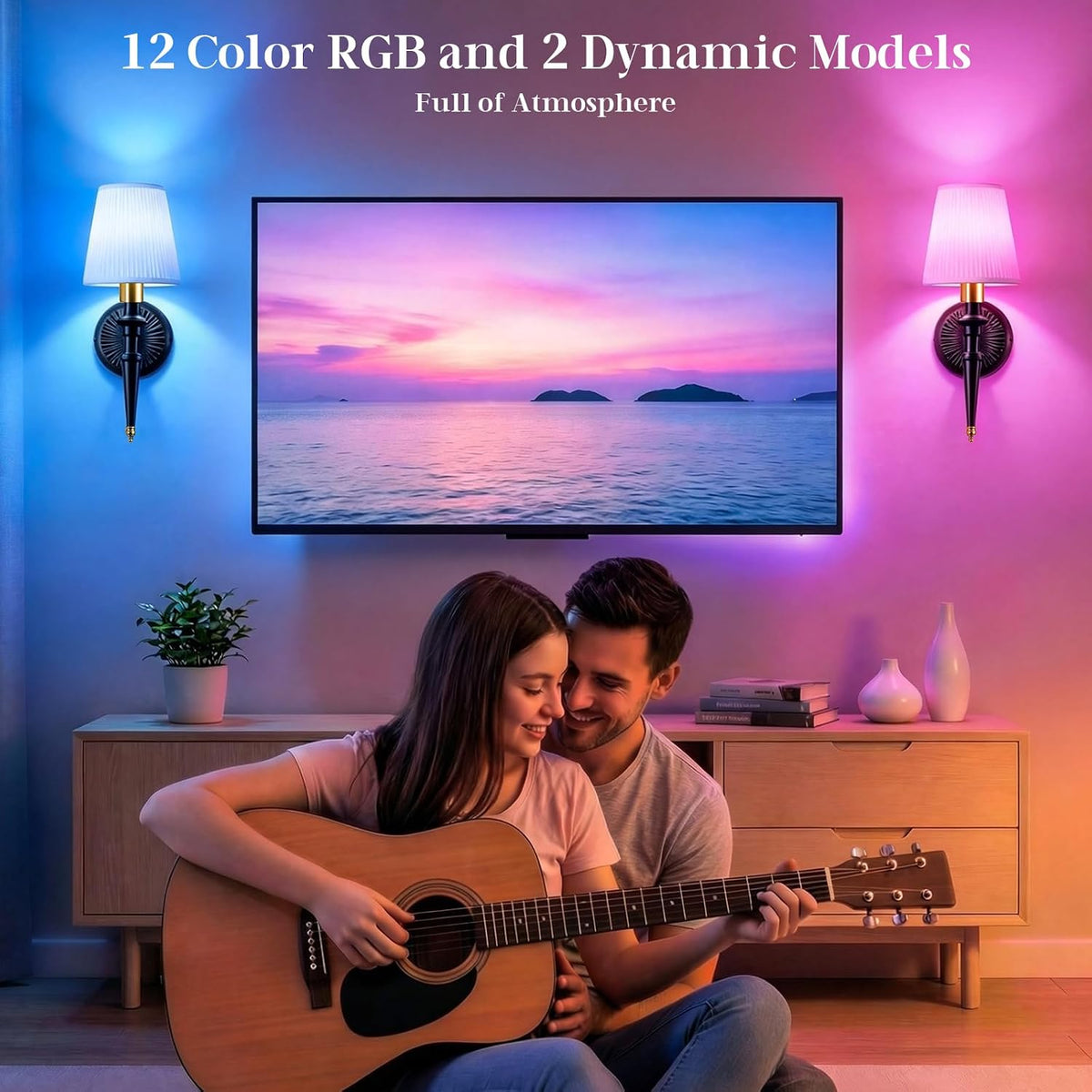 Battery Operated Wall Sconces Set of 2, Wireless Rechargeable Wall Lights with 12 RGB Colors and 3CCT Dimmable, Small