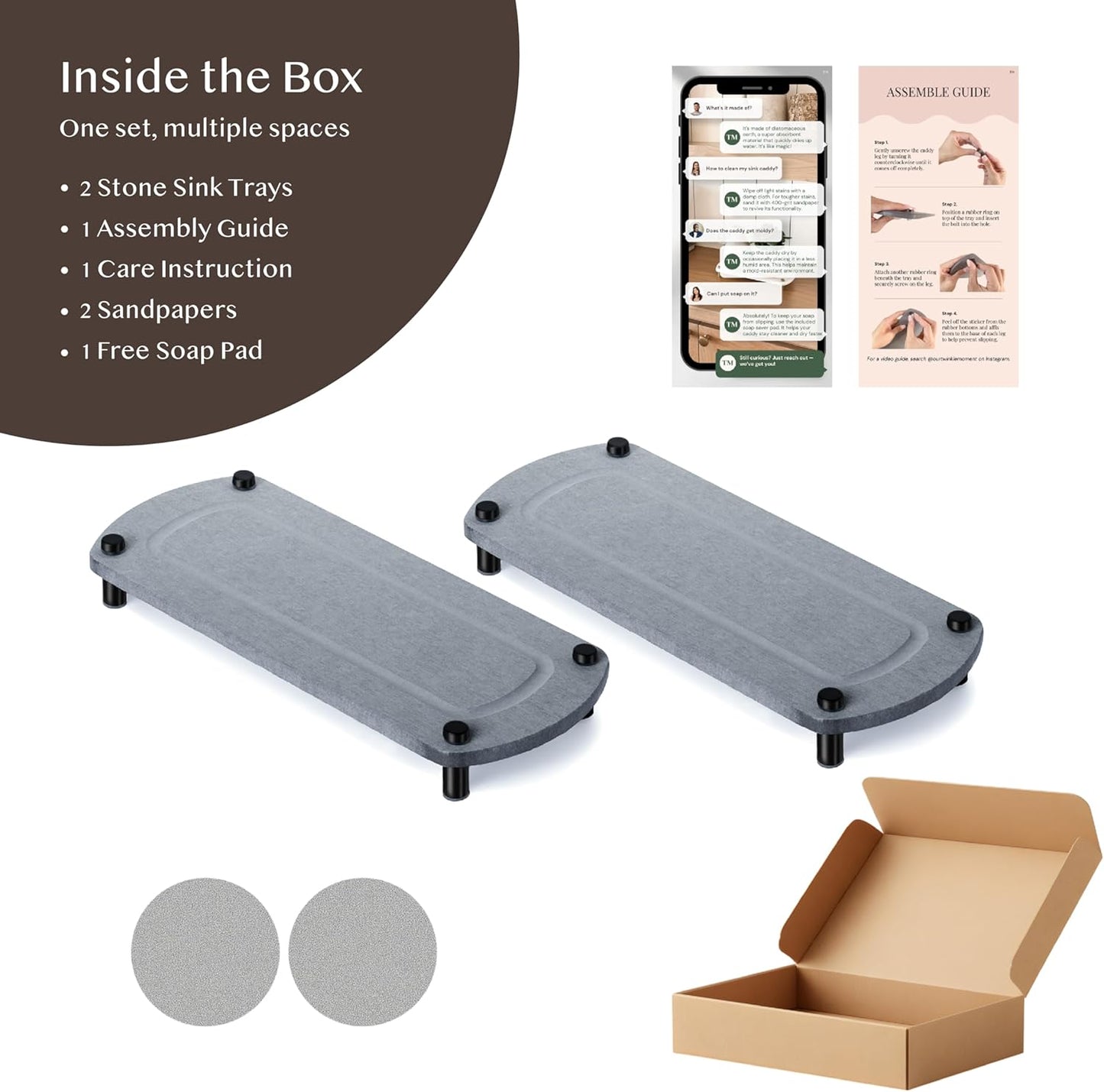 Water Absorbing Stone Soap Tray / Glacier Gray / Set of 2