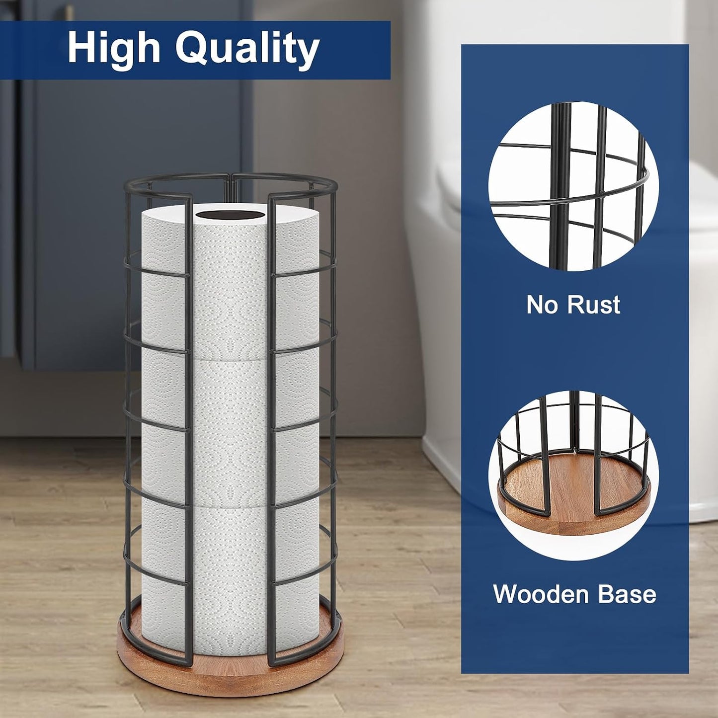 NearMoon Toilet Paper Organizer Stand, Freestanding 3 Rolls Tissue Storage, Metal Bathroom Accessory, Rustproof Toilet