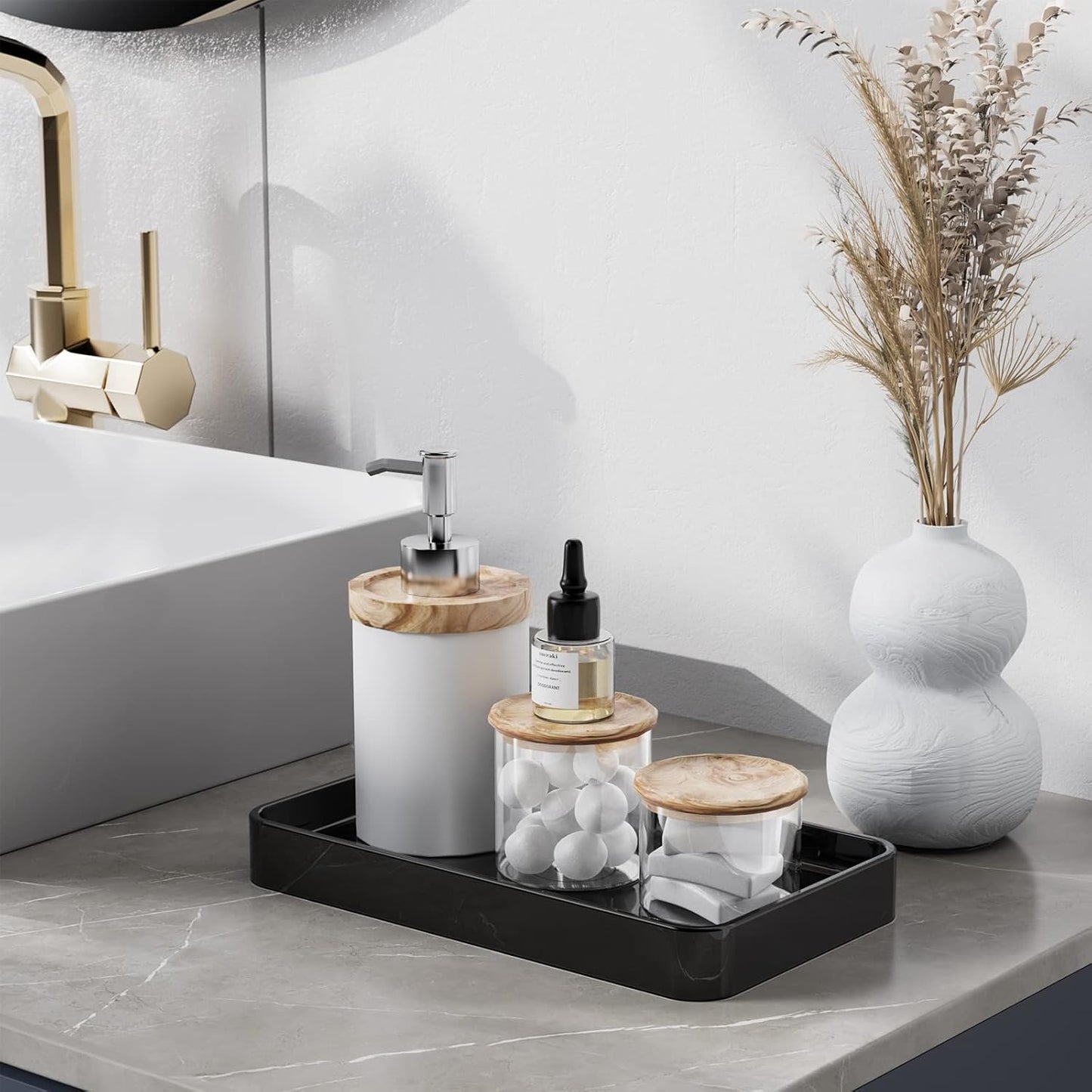 10" Ceramic Soap Dispenser Tray / Black / 9.9 x 5.7 x 1.1