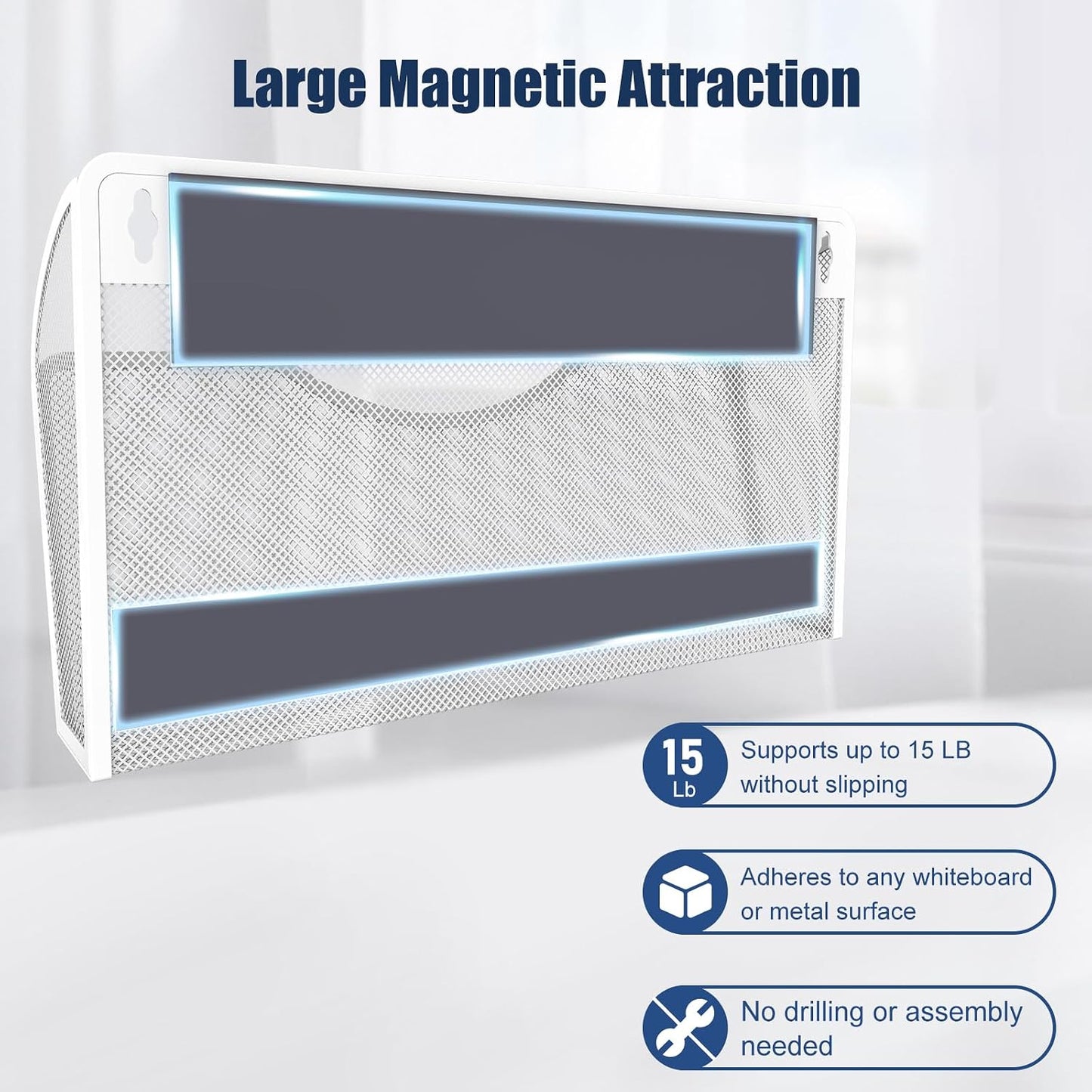 2 Pockets Magnetic File Holder for File Cabinets, Folder Holder Organizer- No Drilling Paper Document Holder, Large