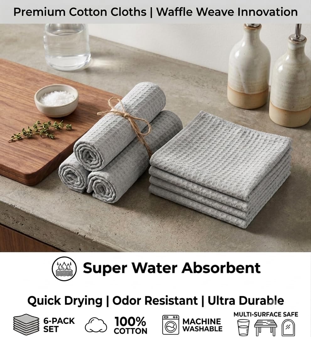 Urban Villa Kitchen Towels Cotton Dish Towels 20”x30” (Set of 6) Smoke